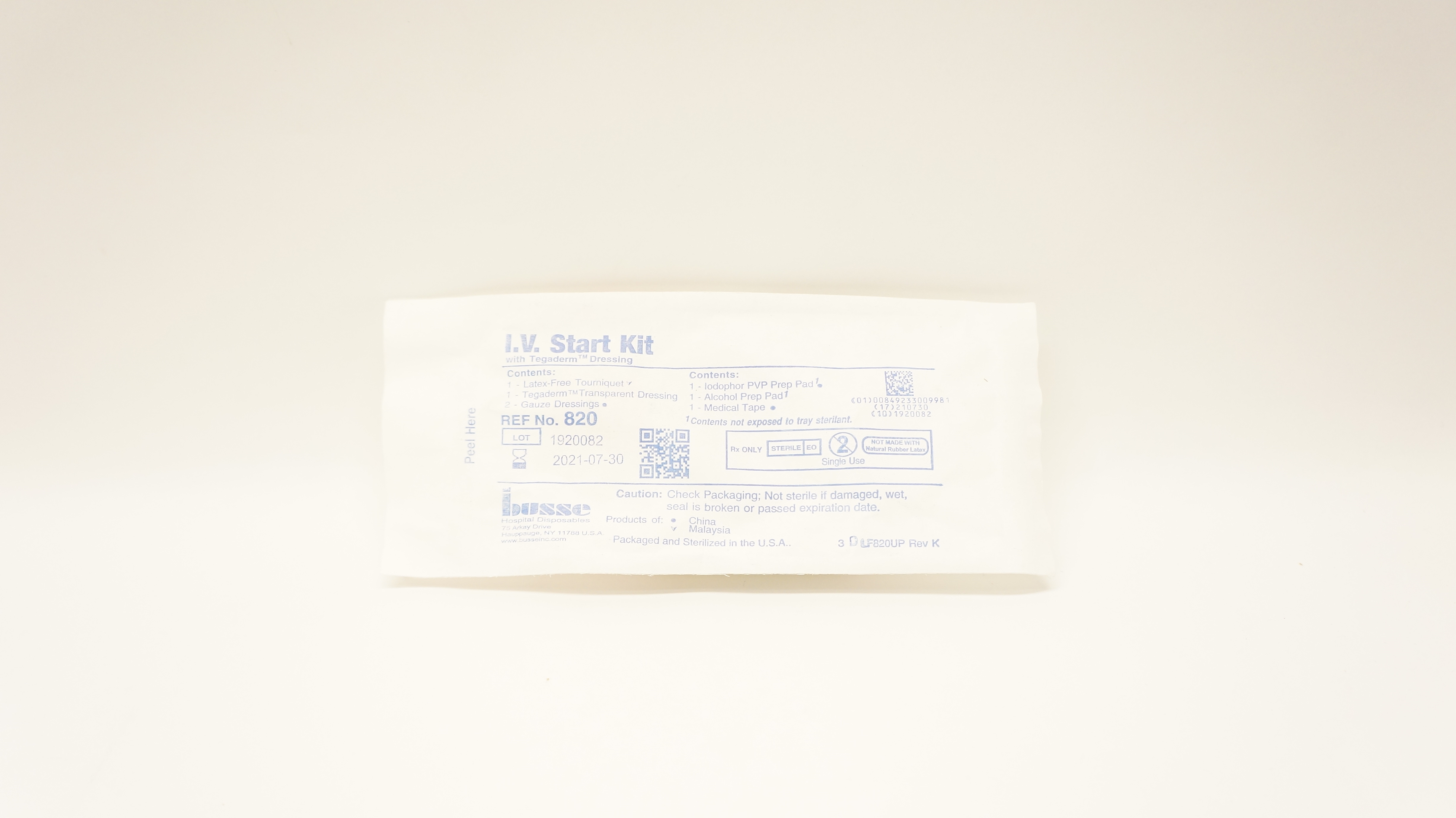 Busse 820 I.V. Start Kit with Tegaderm Dressing (x)