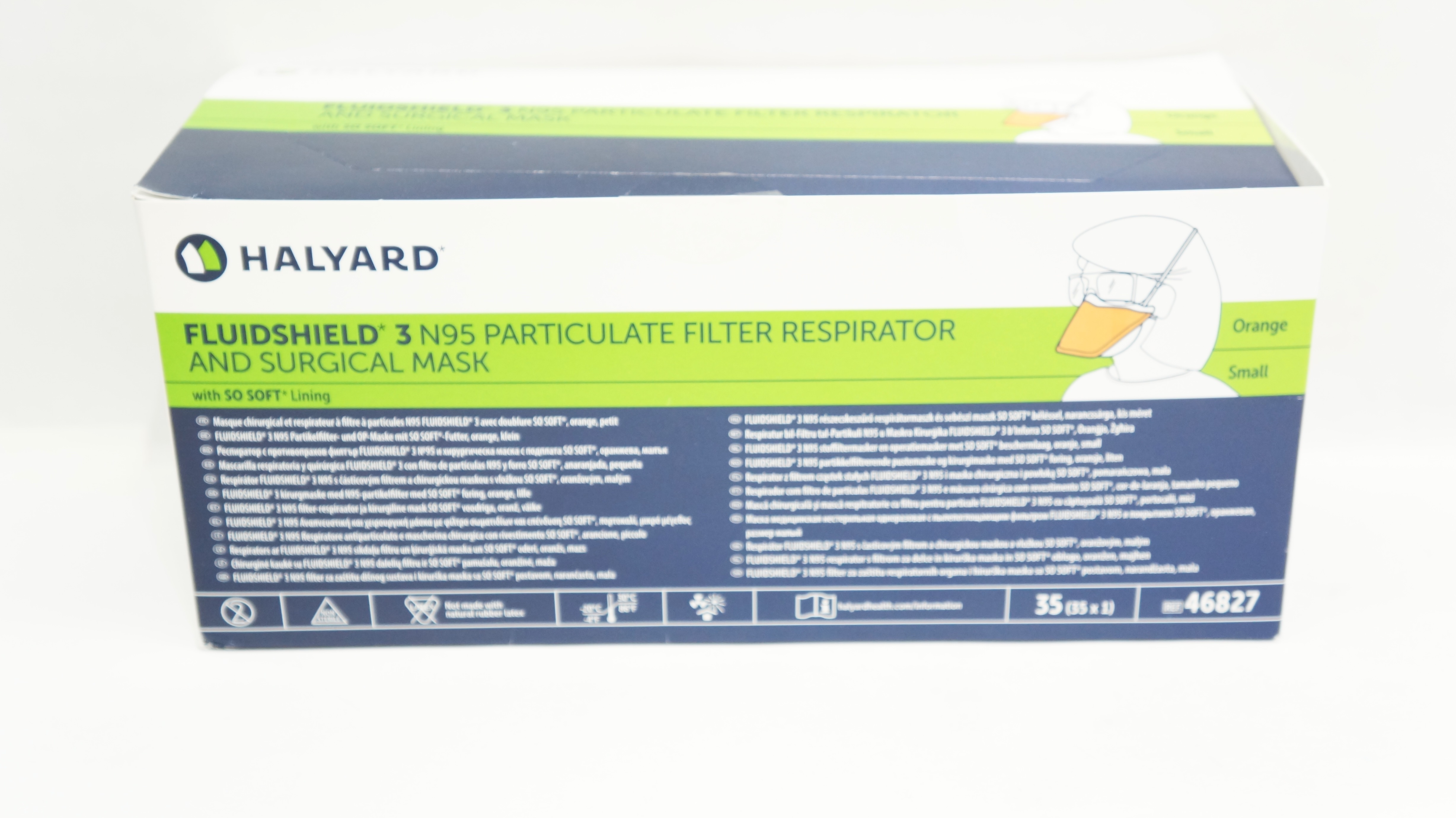48207 Mask Halyard 46827 FluidShield 3 N95 Filter Respirator & Surgical Mask - Box ...