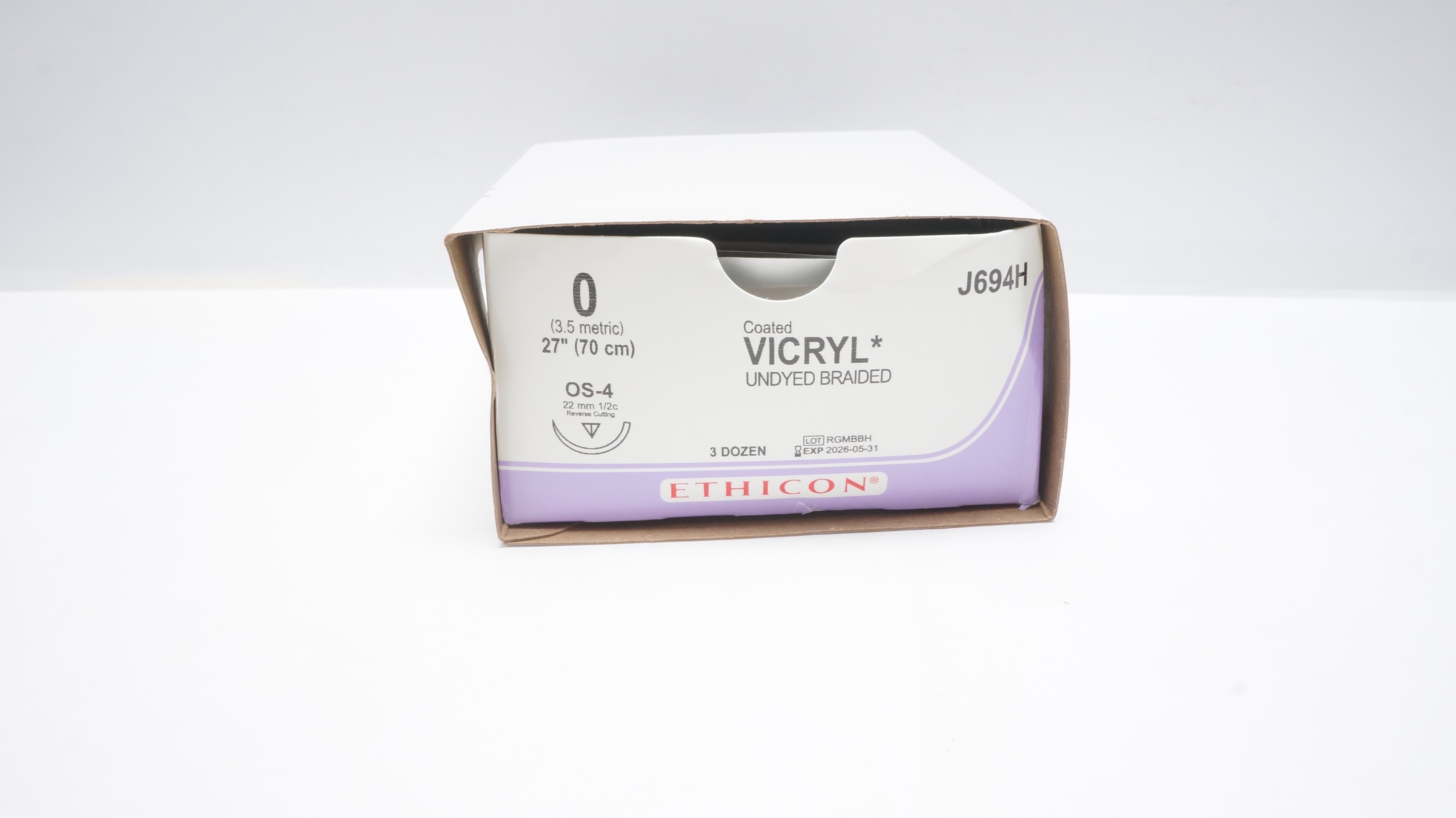 Ethicon J694H 0 Vicryl Stre Coated 27inch Stre,OS-4 22mm Reverse Ndle -Box of 33