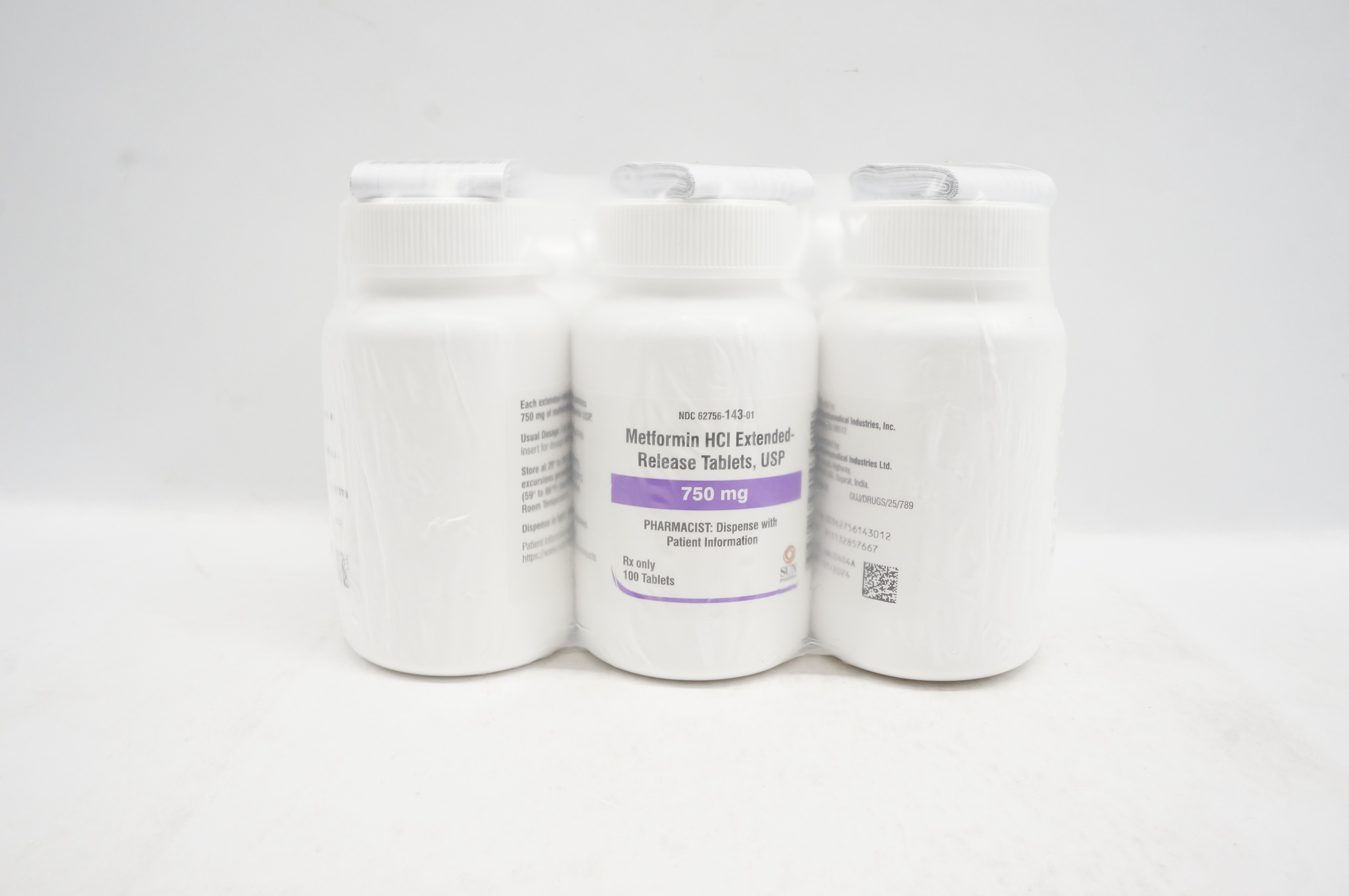 SunPharmaceutical 62756-143-01 Metformin HCI Extended ReleaseTablets-Packof100x6