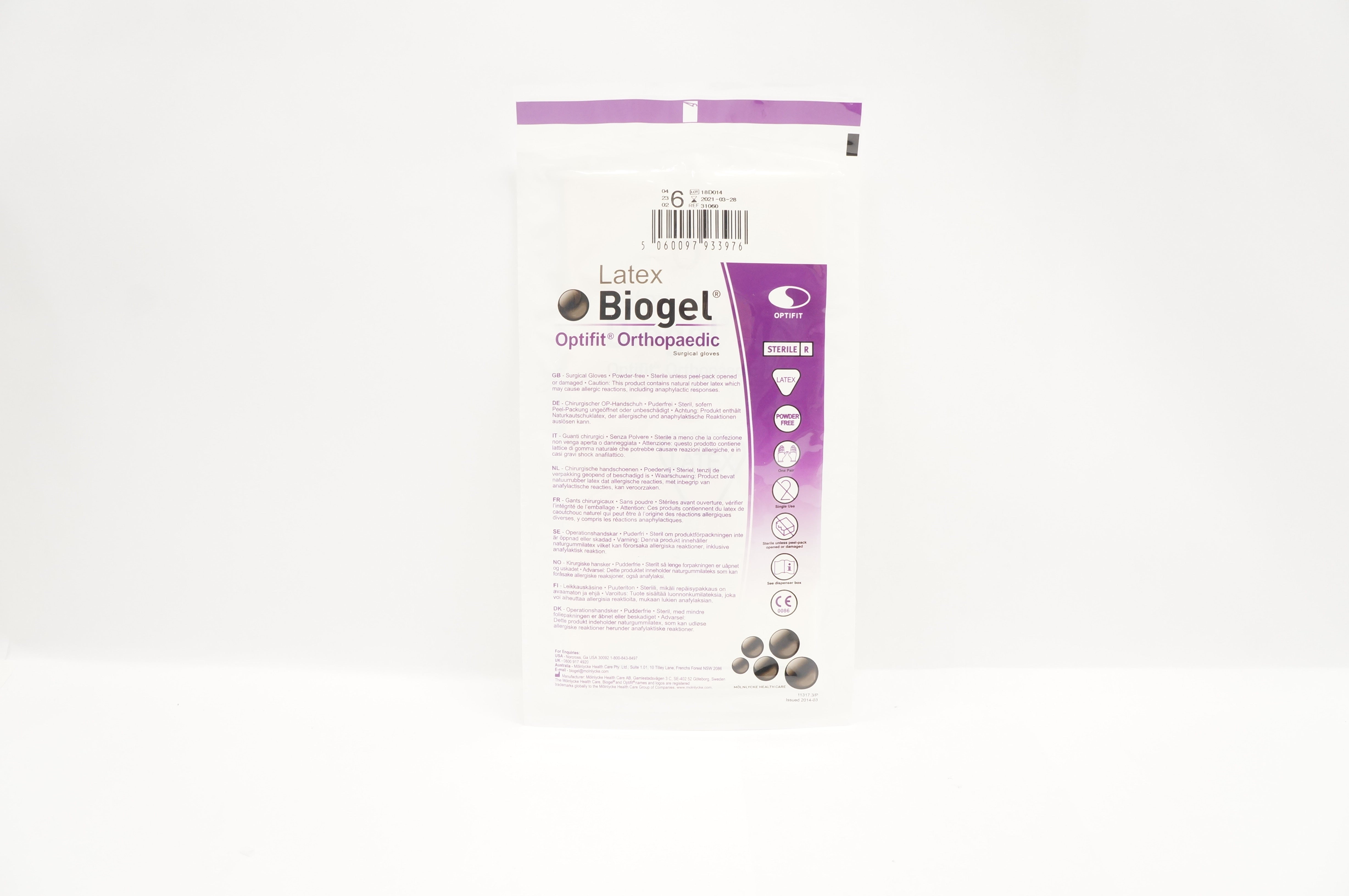 Molnlycke HealthCare 31060 Biogel Optifit Orthopaedic Latex Surgical Gloves 6 (x)