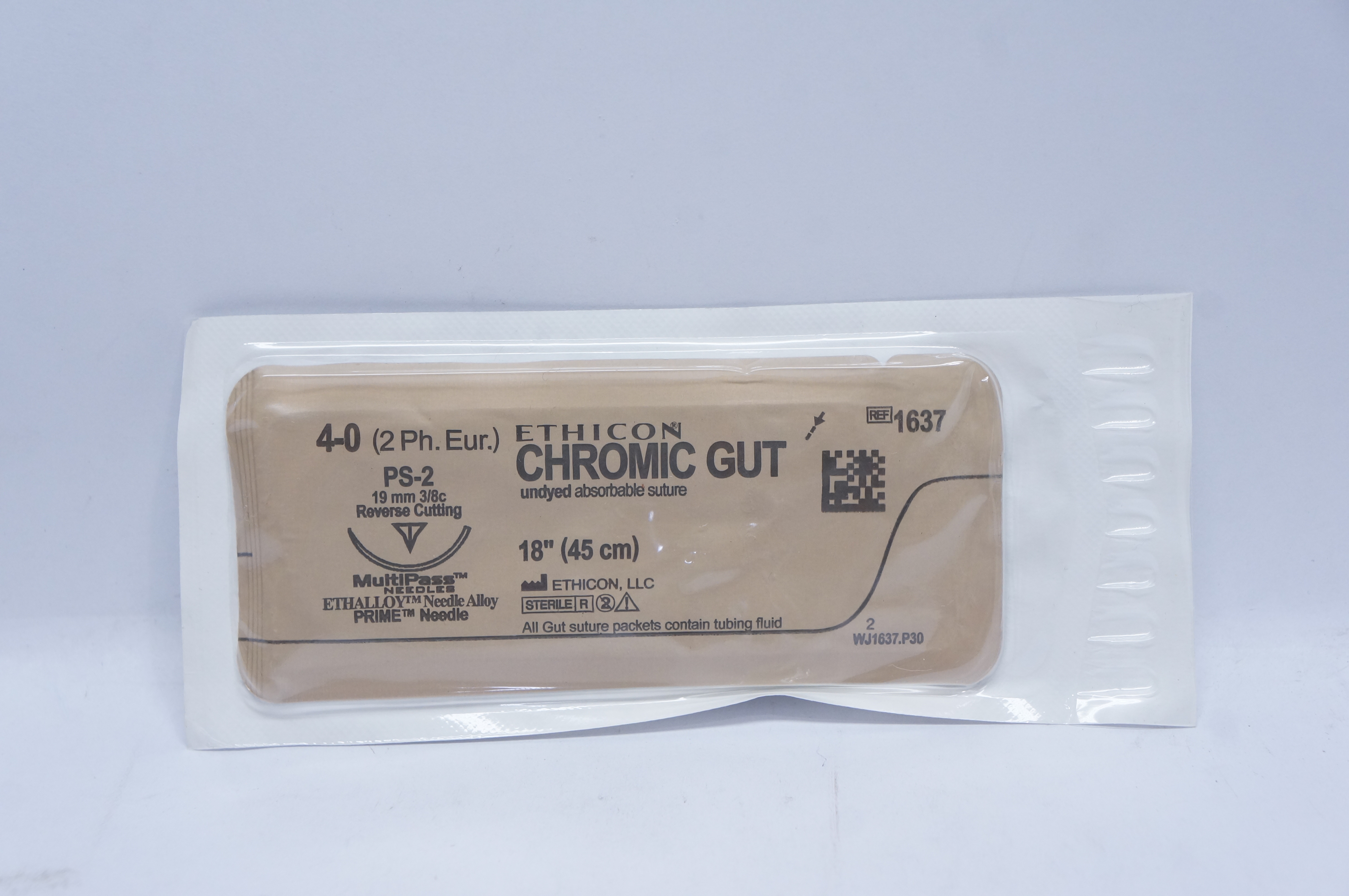 Ethicon 1637 4-0 CHROMIC GUT, PS-2, 19mm 3/8c Reverse Cutting, 18inch