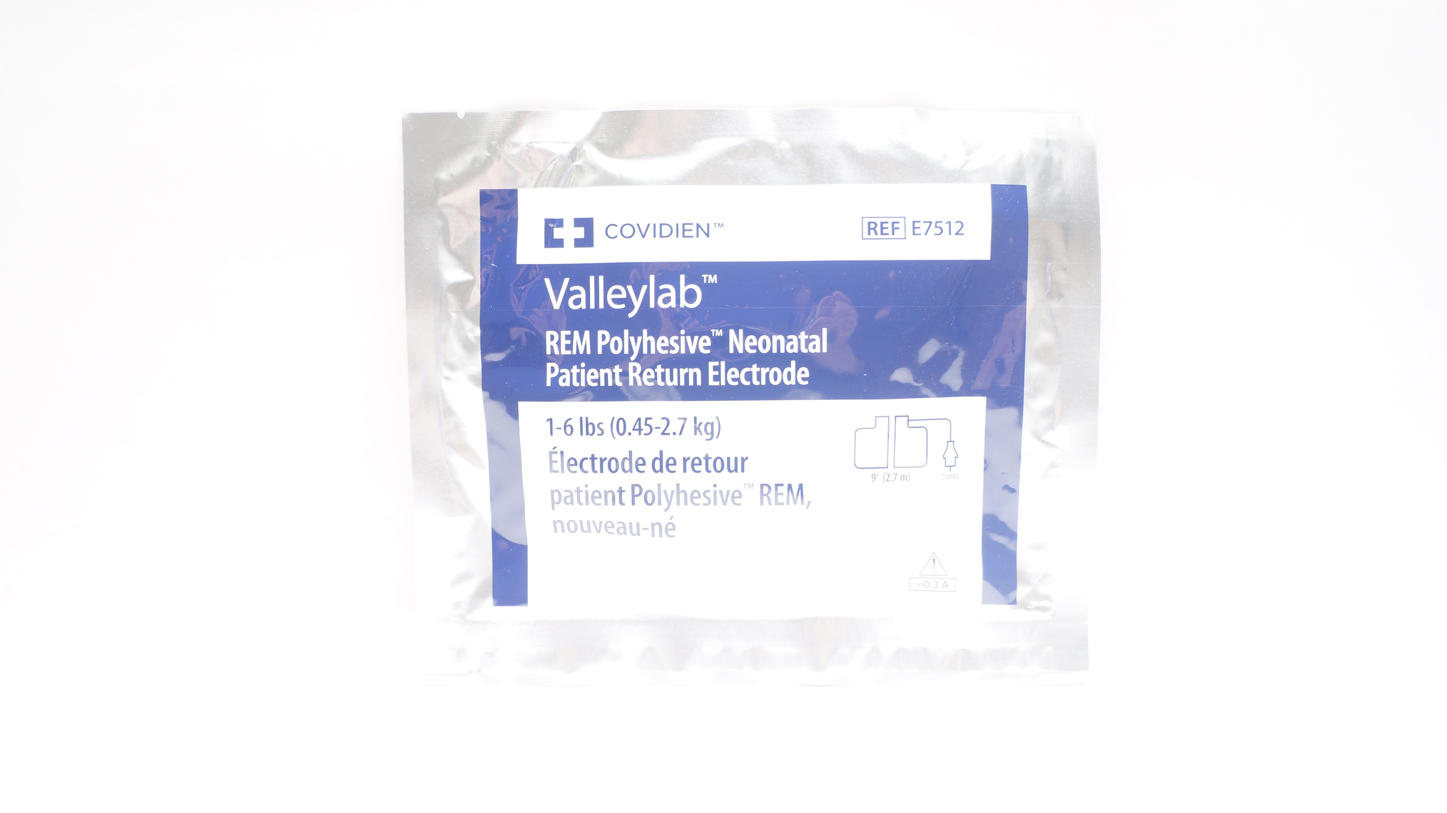Covidien E7512 Valleylab REM Polyhesive Neonatal Return Electrode 1-6 lbs