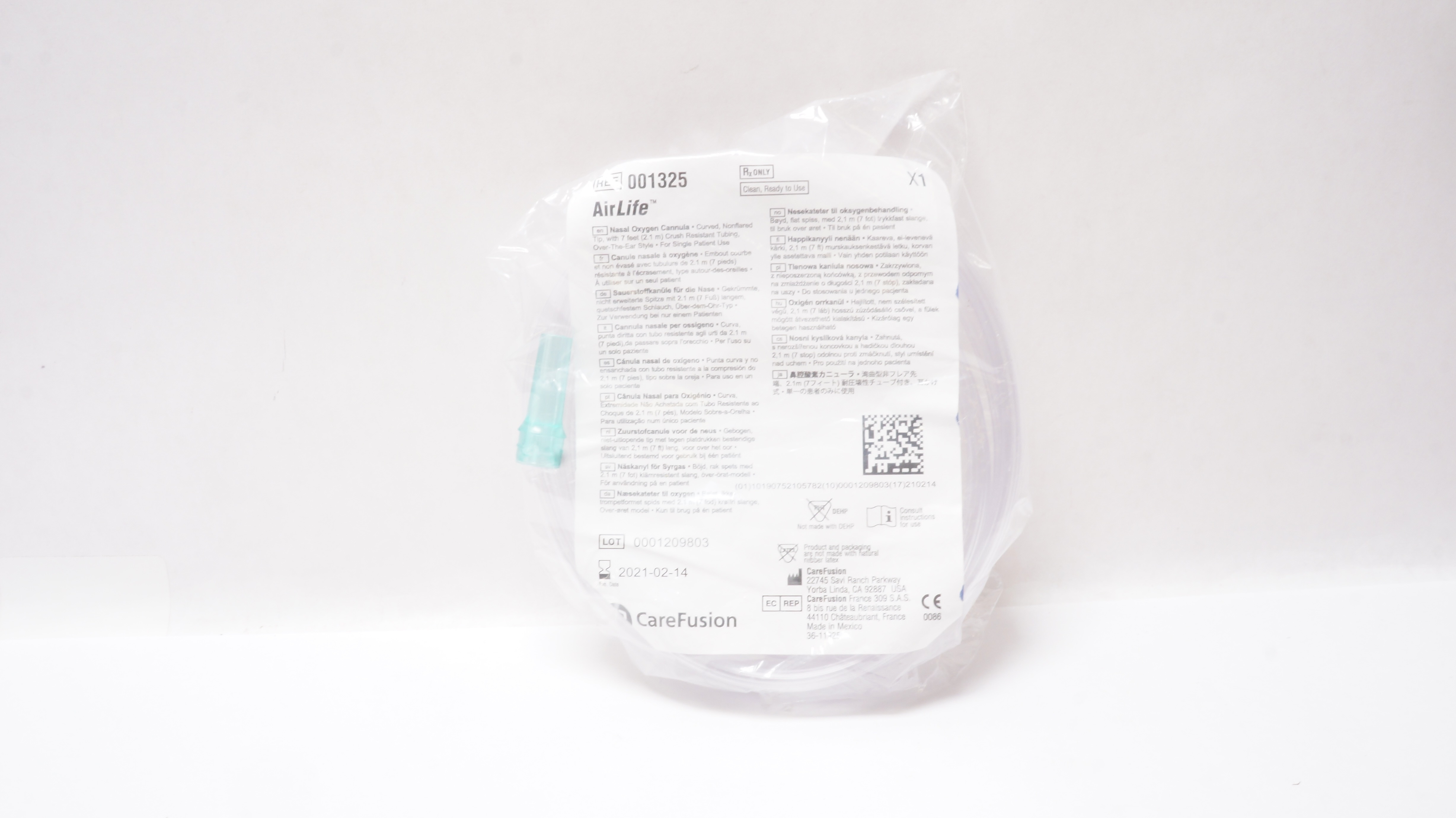 CareFusion 001325 AirLife Nasal Oxygen Cannula w/Crush Resistant Tubing