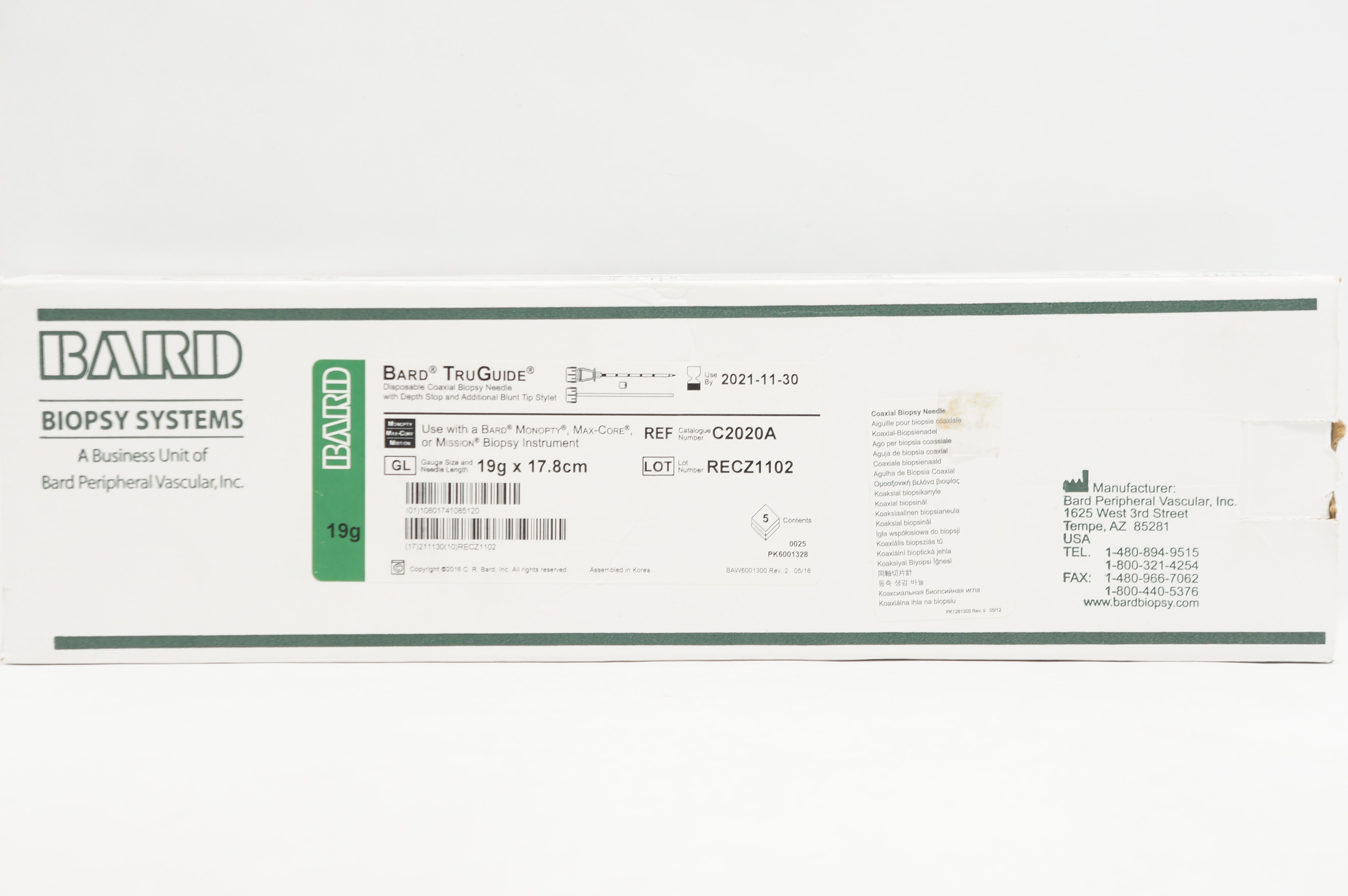 Bard C2020A TruGuide Disposable Coaxial Biopsy Needle - Box of 5 (x)