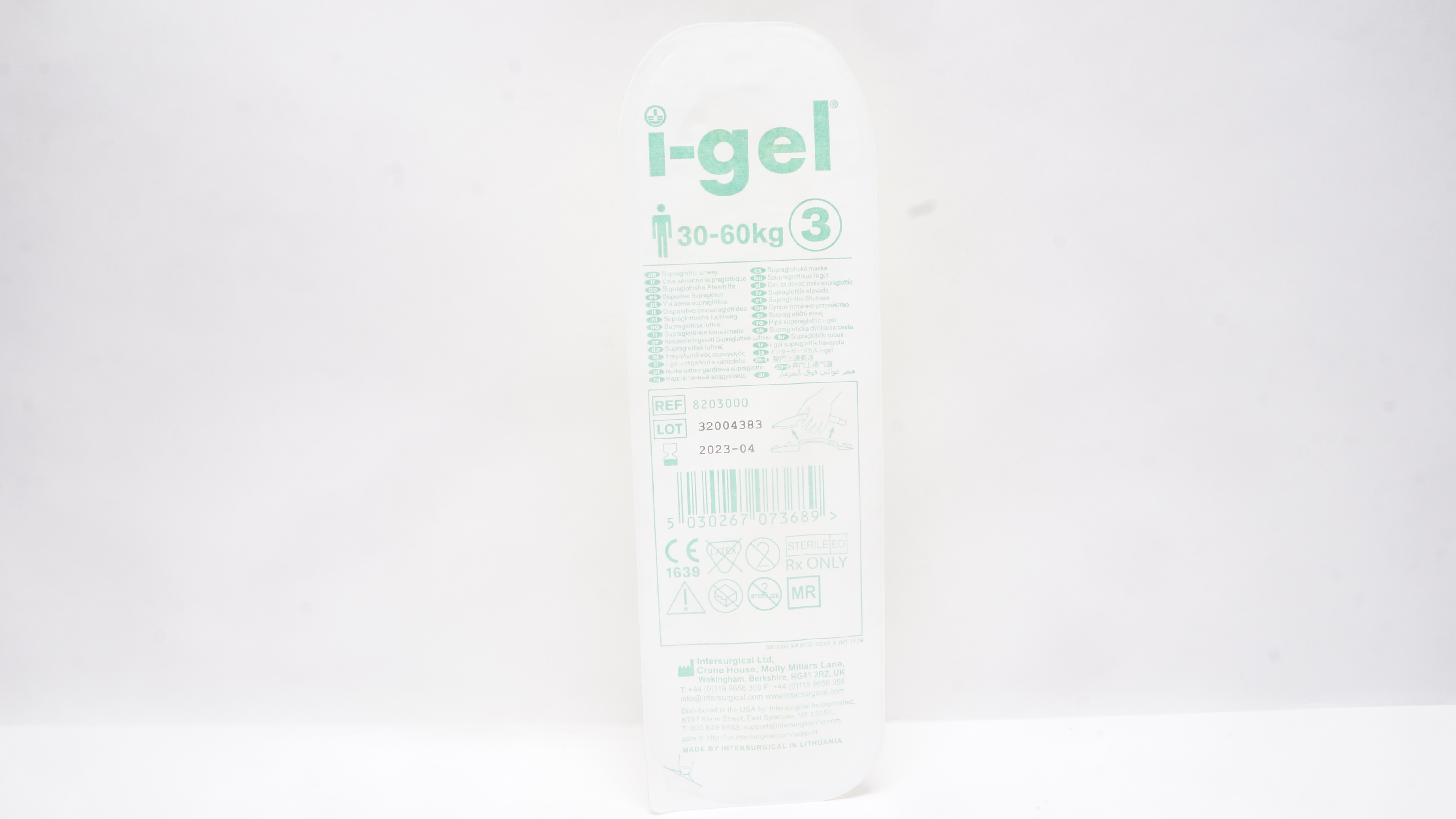 Intersurgical 8203000 I-Gel Supraglottic Airway 30-60kg Size 3 (x)