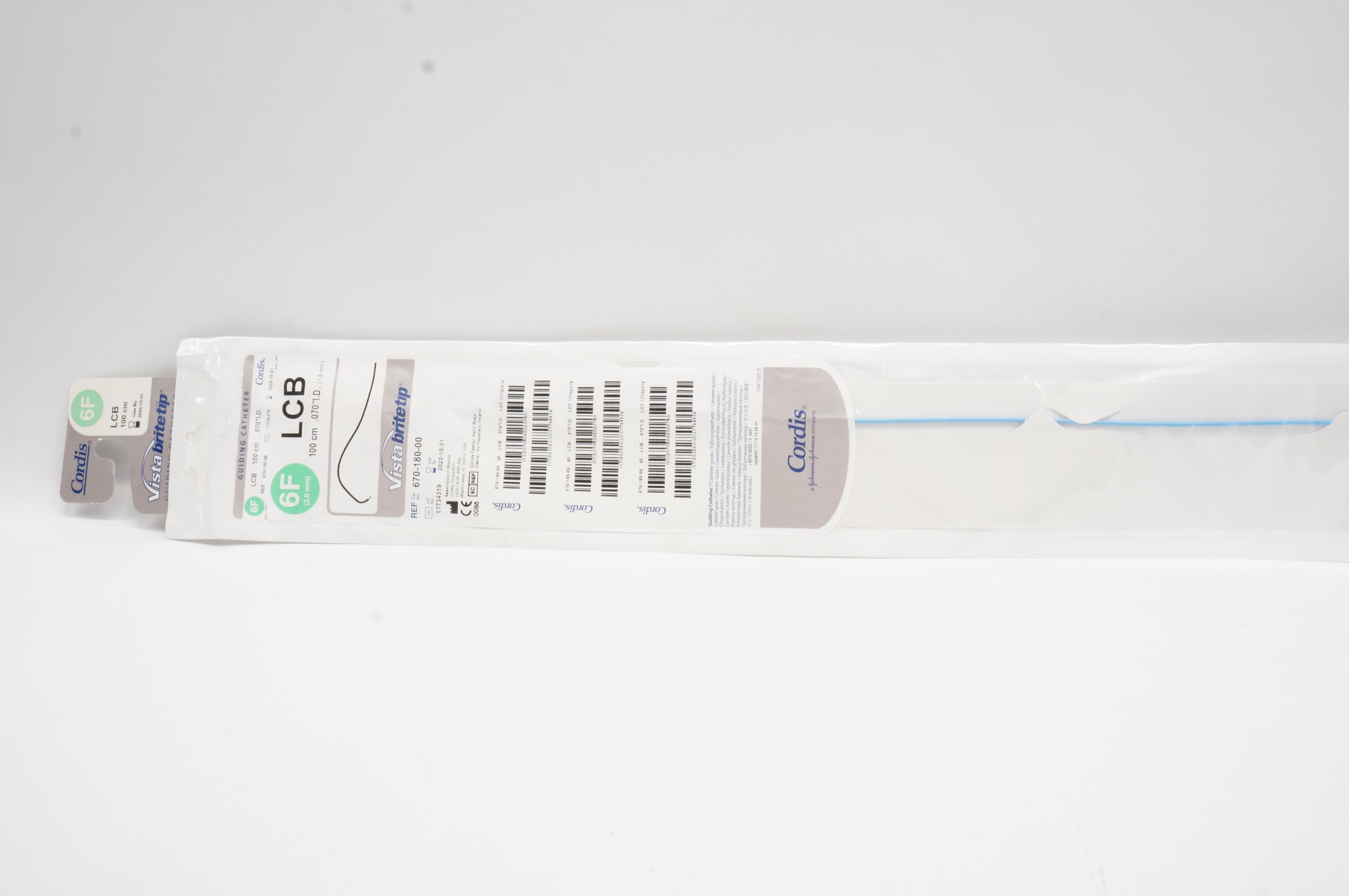 Cordis 67018000 Vistabritetip Guiding Catheter LCB 6F x 100cm x