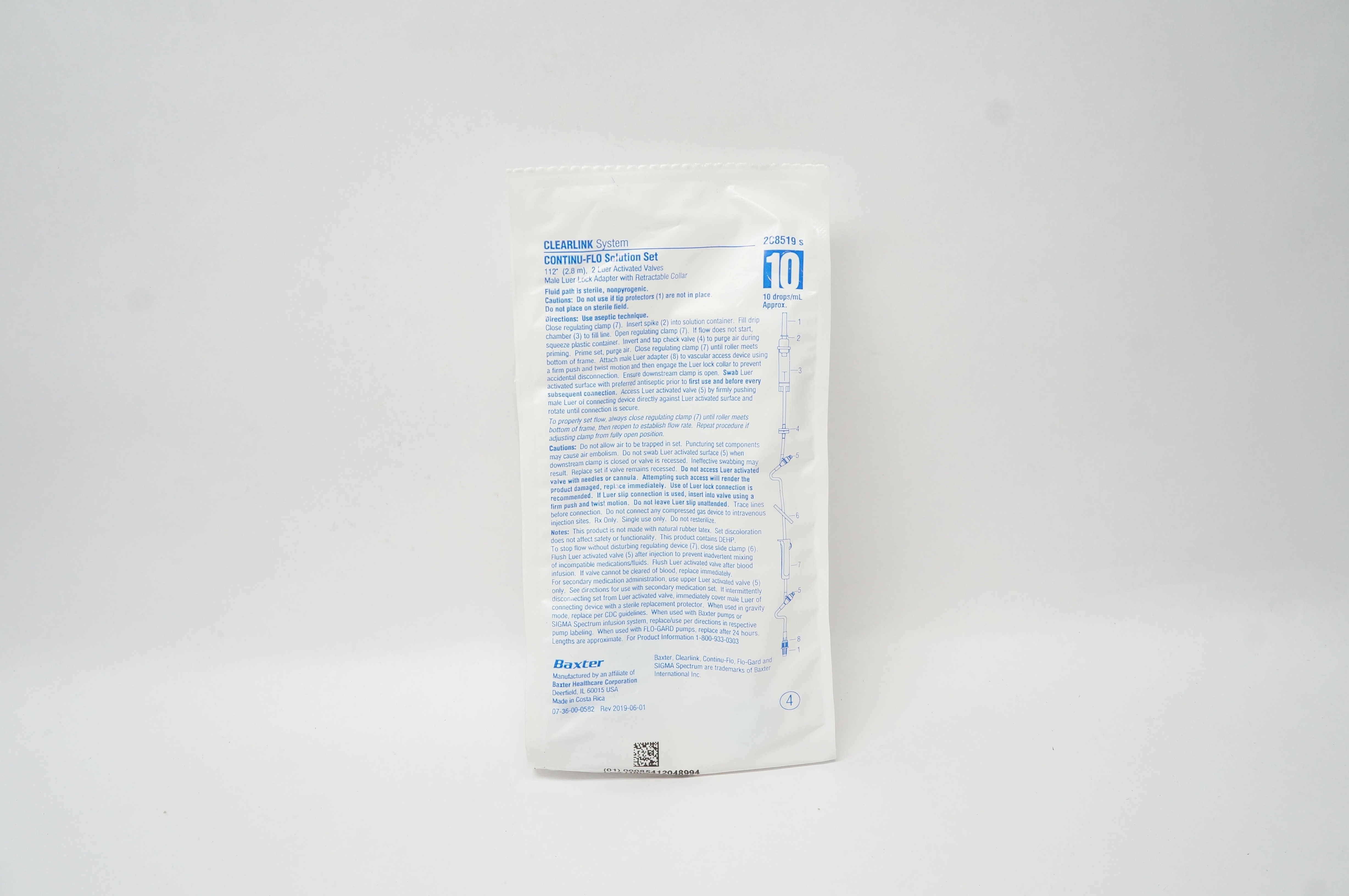 Baxter 2C8519 S Clearlink System Continu-Flo Solution Set 10 drops/mL, 112 inch