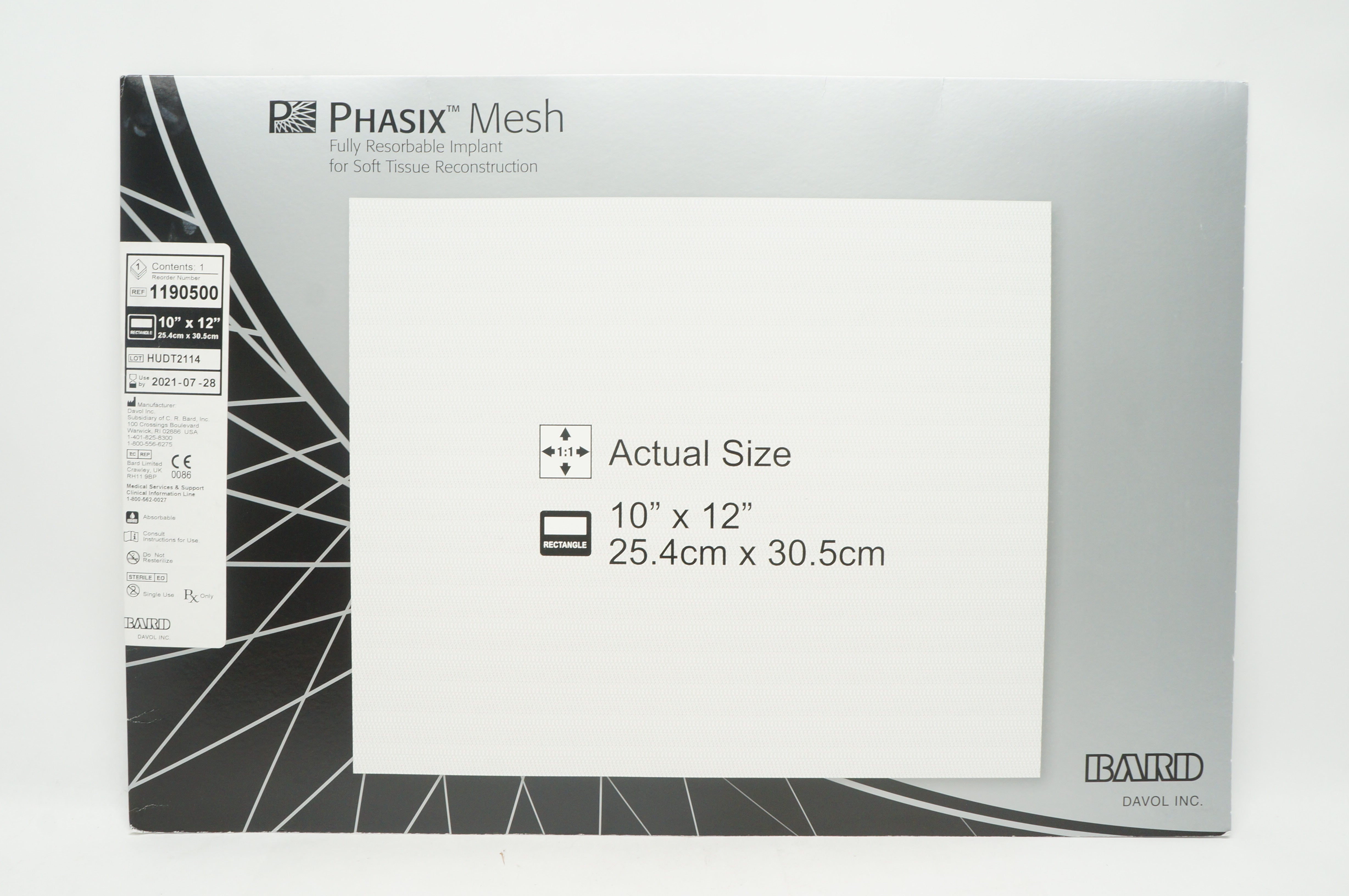 Bard 1190500 Phasix Mesh Fully Resorbable Implant 10inch x 12inch (x)
