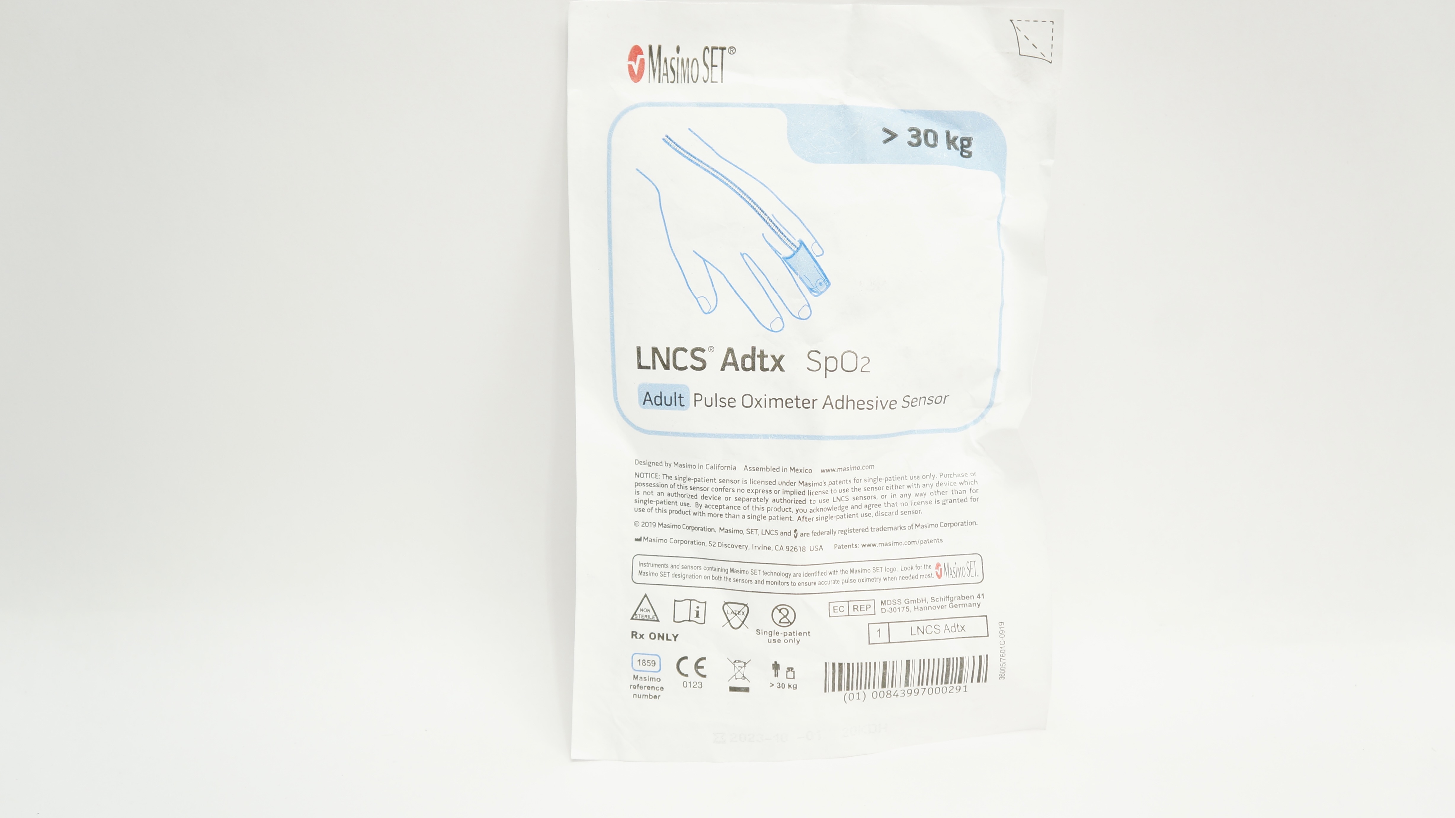 Masimo 1859 LNCS Adtx SpO2 Adult Pulse Oximeter Adhesive Sensor >30 kg (x)