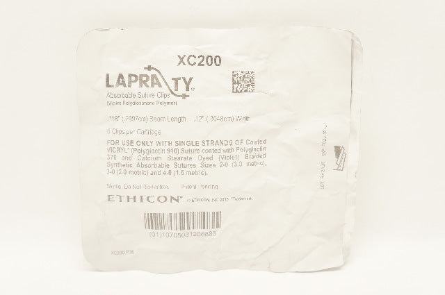 Ethicon XC200 LAPRA TY 6 Absorbable Stre. Clips, Beam Length .12inch x .118inch