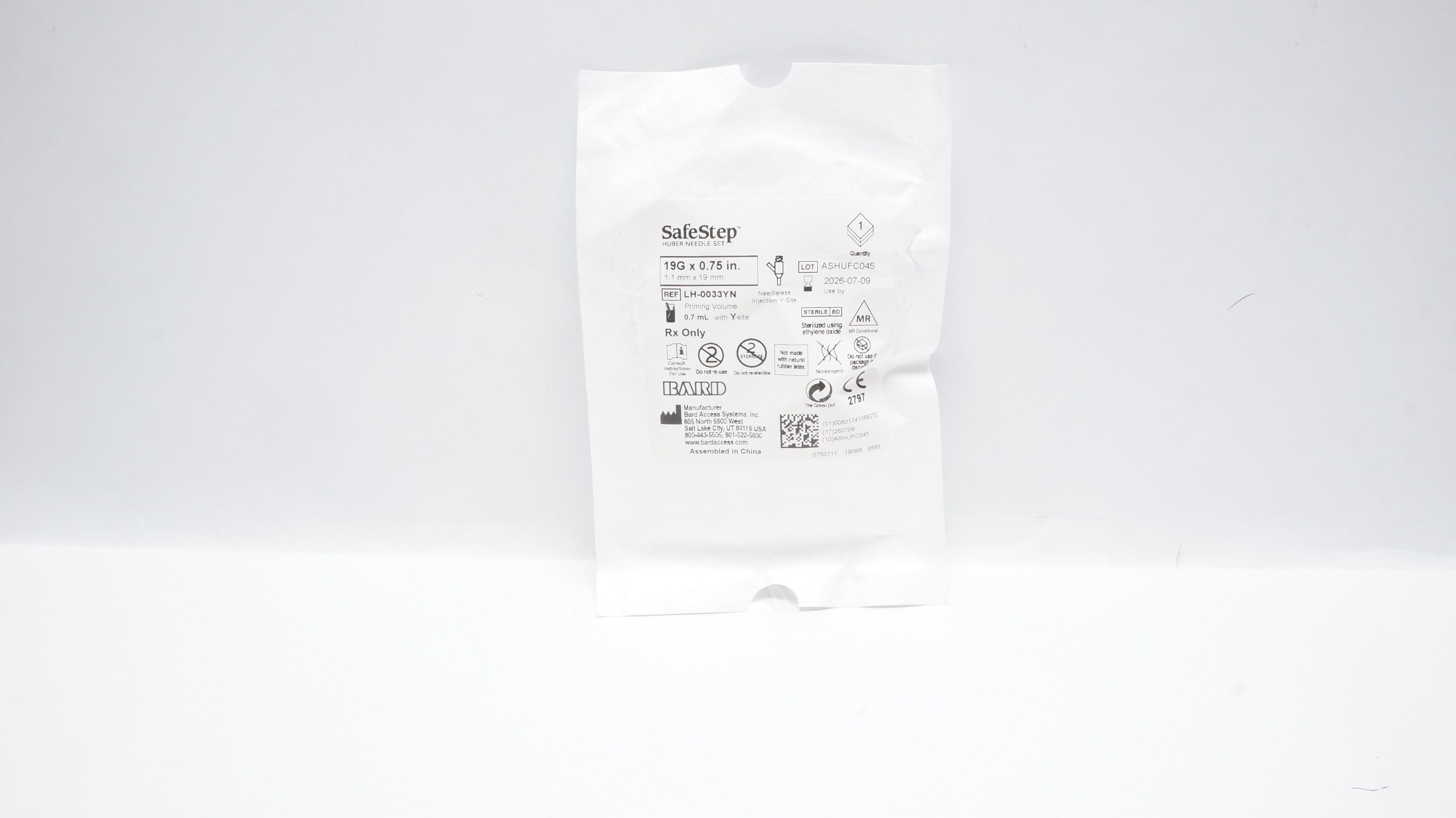 Bard LH-0033YN SafeStep Huber Ndle Set 19G x 0.75inch Priming Volume 0.7mL
