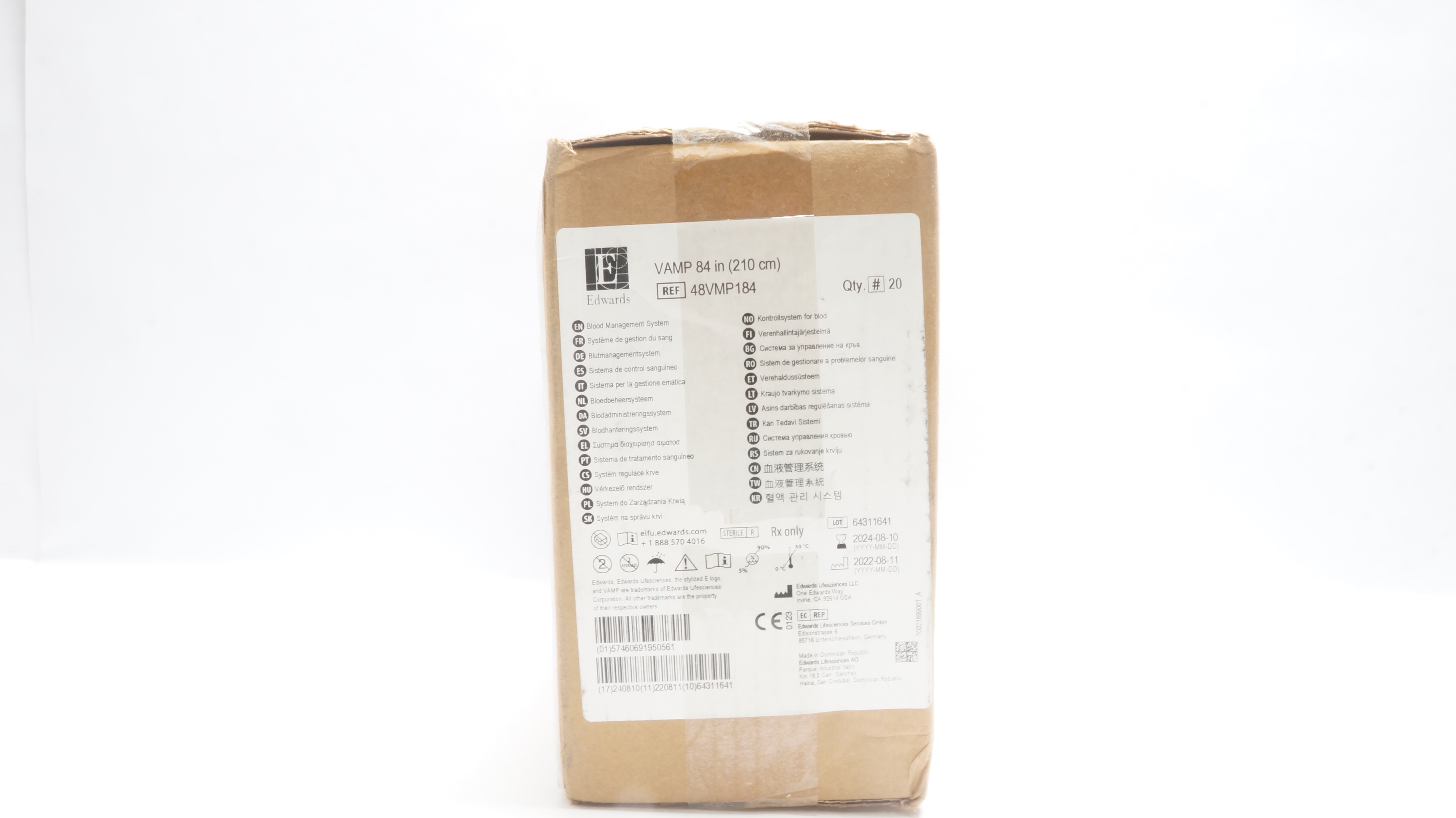 Edwards Lifesciences 48VMP184 VAMP Blood Management System 84inch (x) -Box of 20