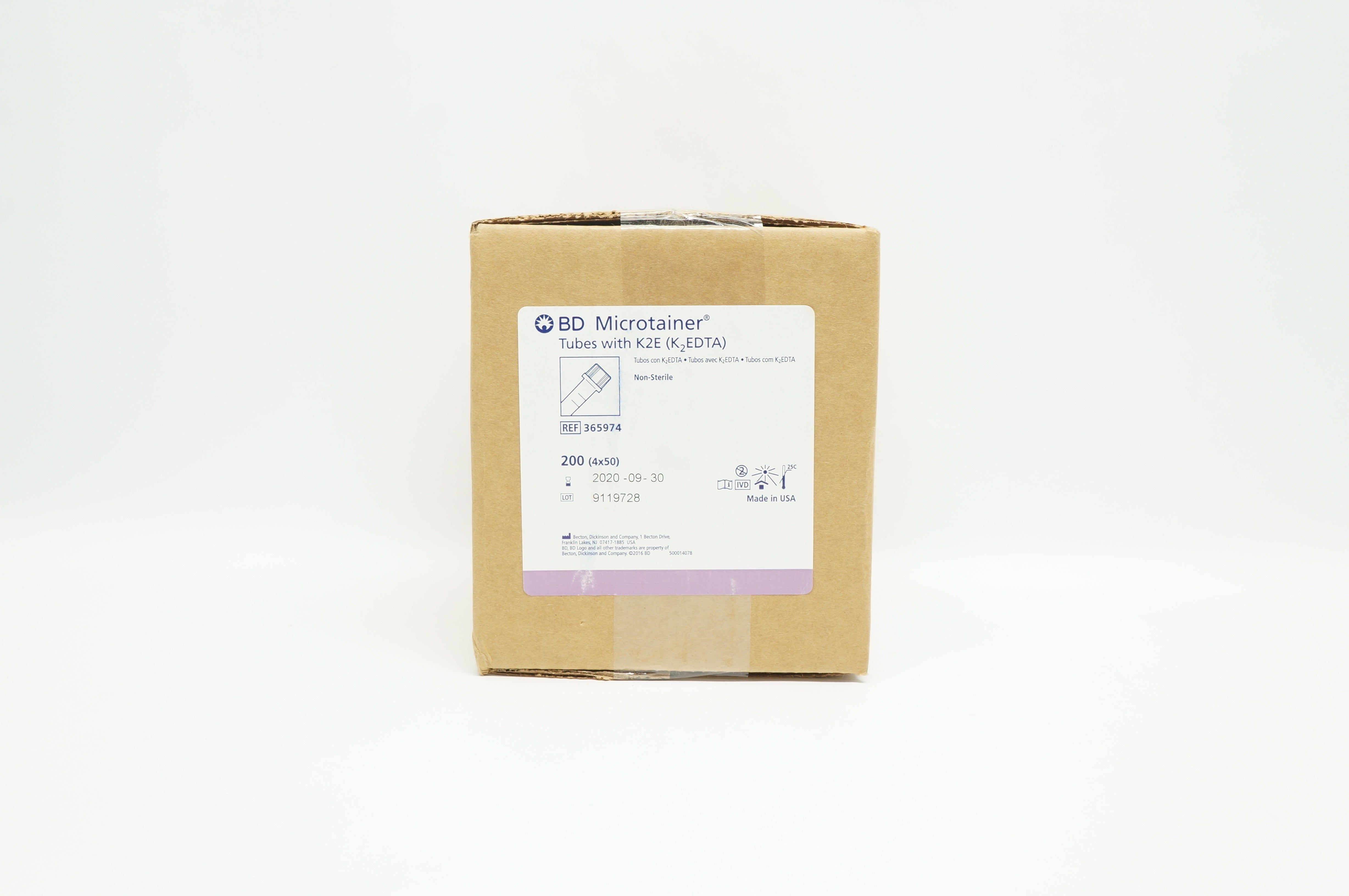 BD 365974 Microtainer Tubes with K2E K2EDTA – Case of 200 (x)