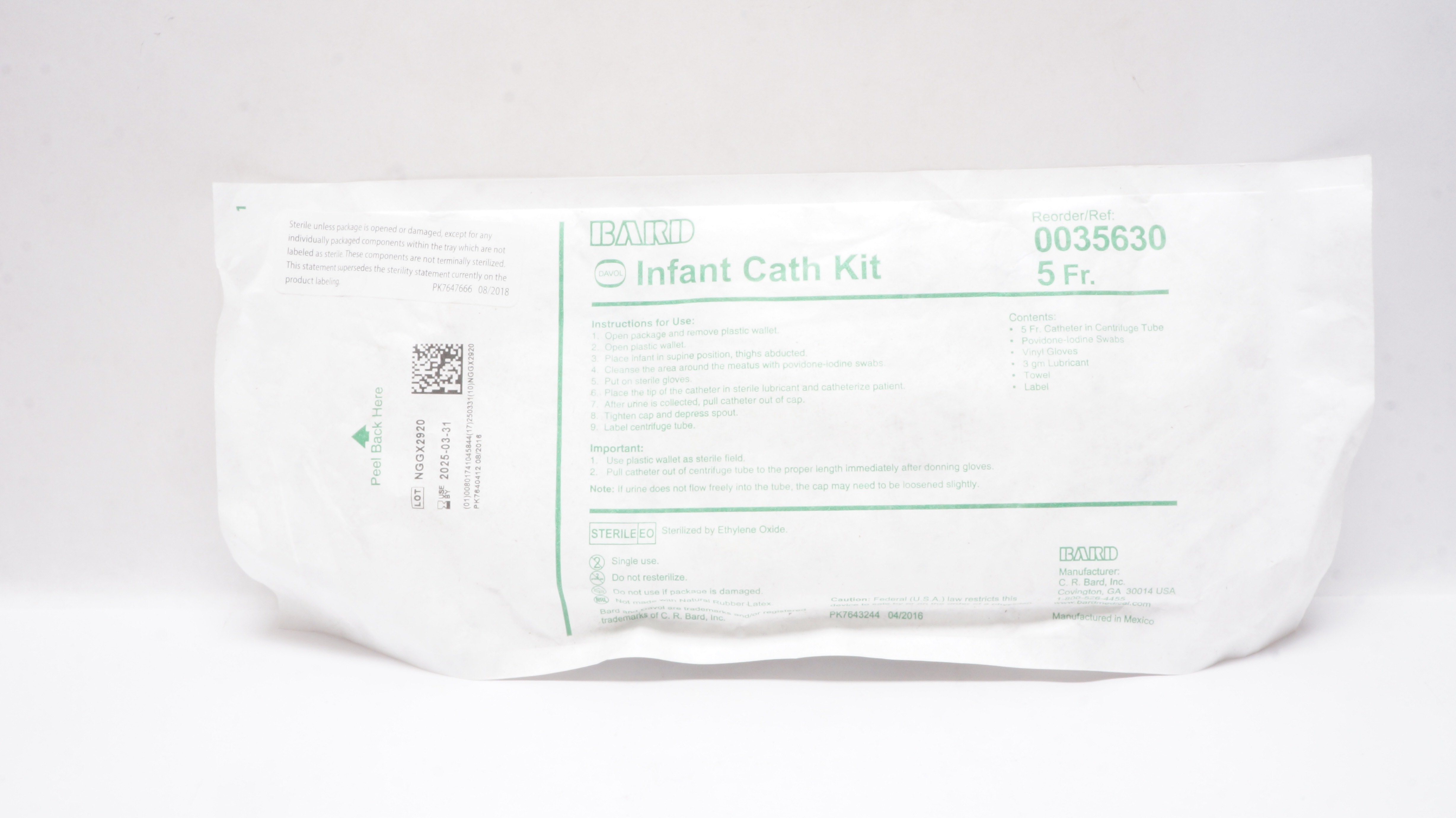 Bard 0035630 Davol Infant and Pediatric Cath. Kit 5Fr