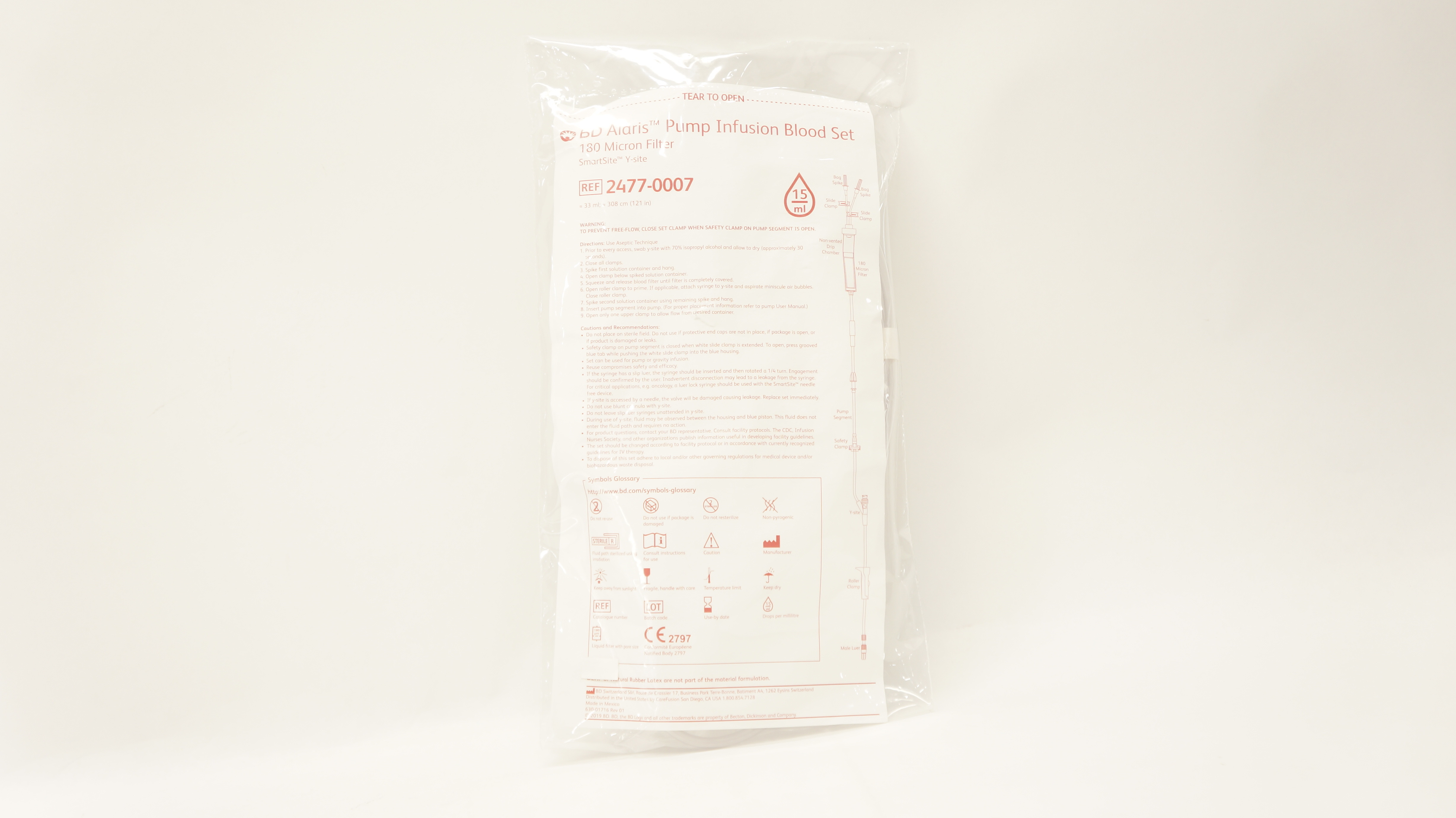 BD 2477-0007 Alaris Pump Infusion Blood Set 180 Micron Filter 15ml