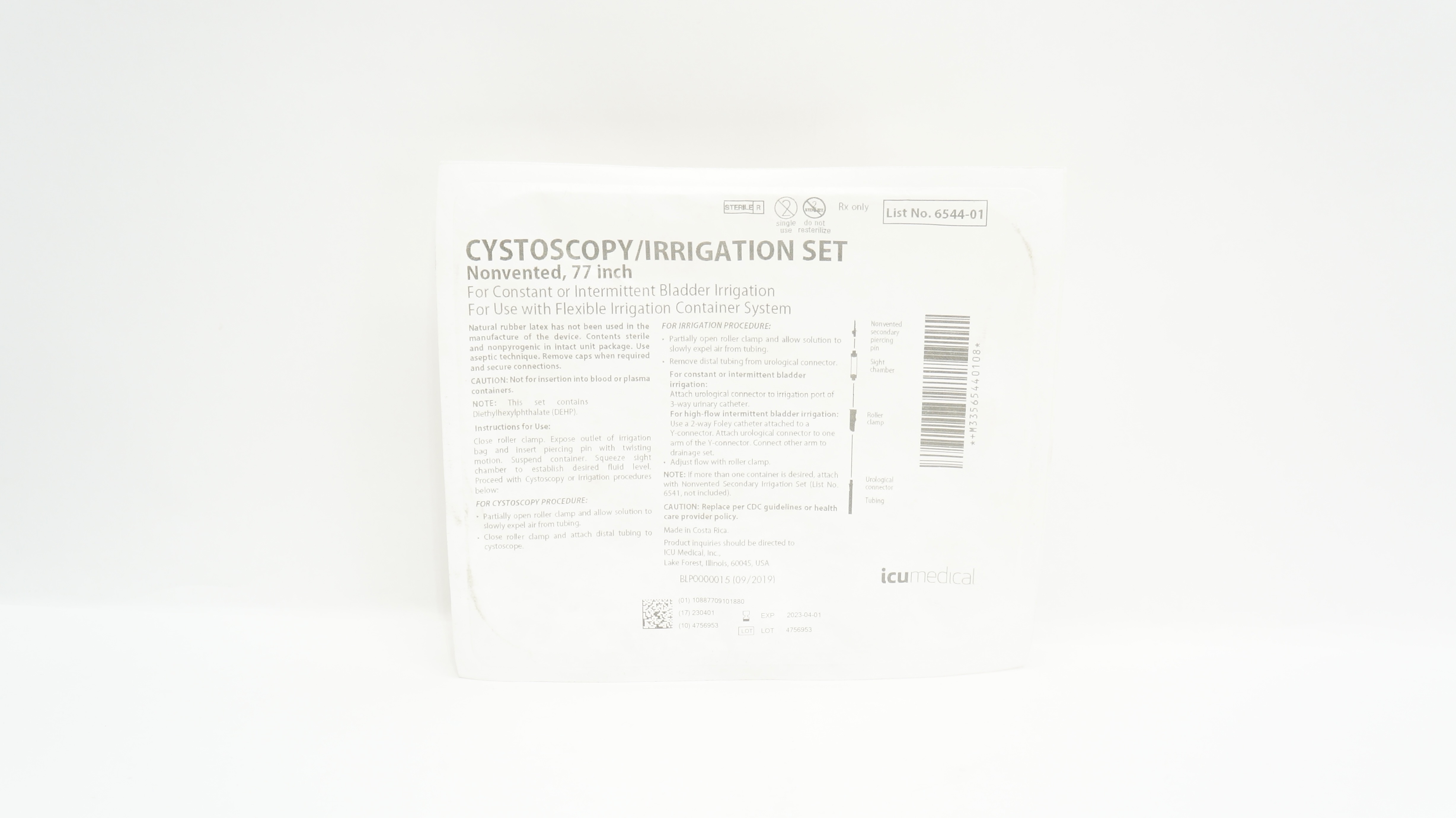 ICU Medical 6544-01 Cystoscopy Irrigation Set Nonvented, 77inch (x)