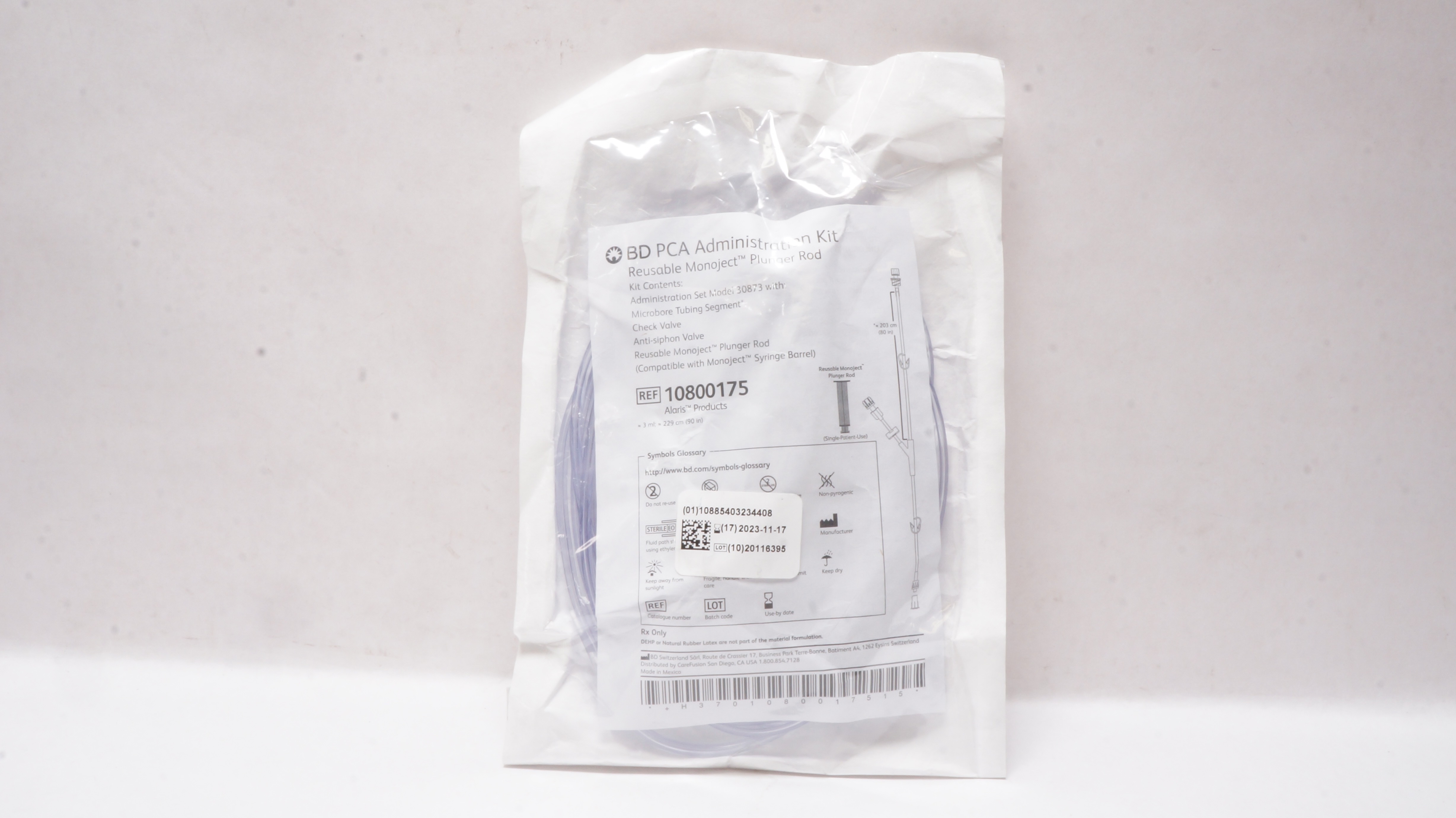 BD 10800175 PCA Administration Kit Reusable Monoject Plunger Rod 3 ml x 90 inch