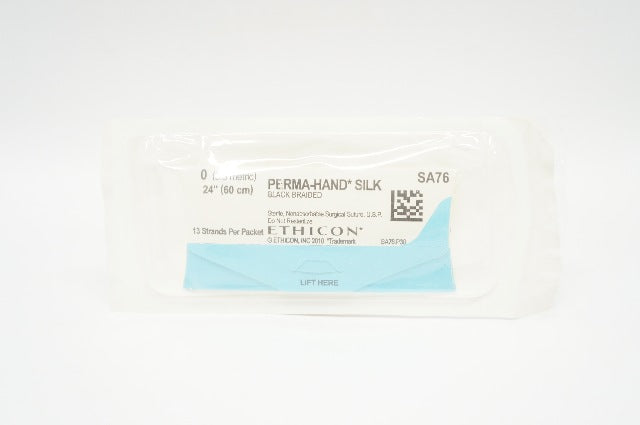 Ethicon SA76 0 Perma-Hand Silk Black Braided Surgical Stre 24 inch (x)