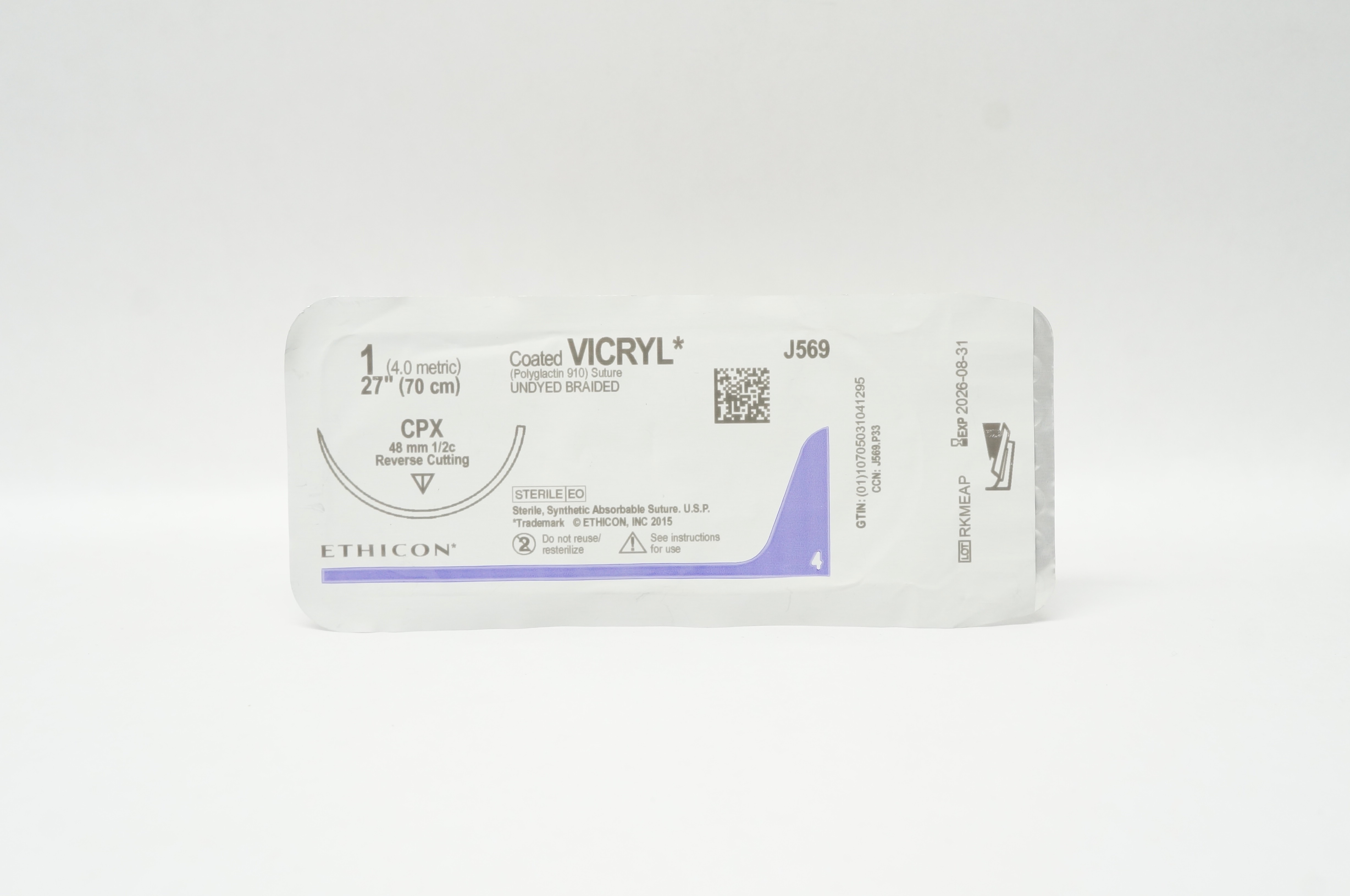 Ethicon J569 1 Coated VICRYL Stre CPX 48mm 1/2c Reverse Cutting, 27inch