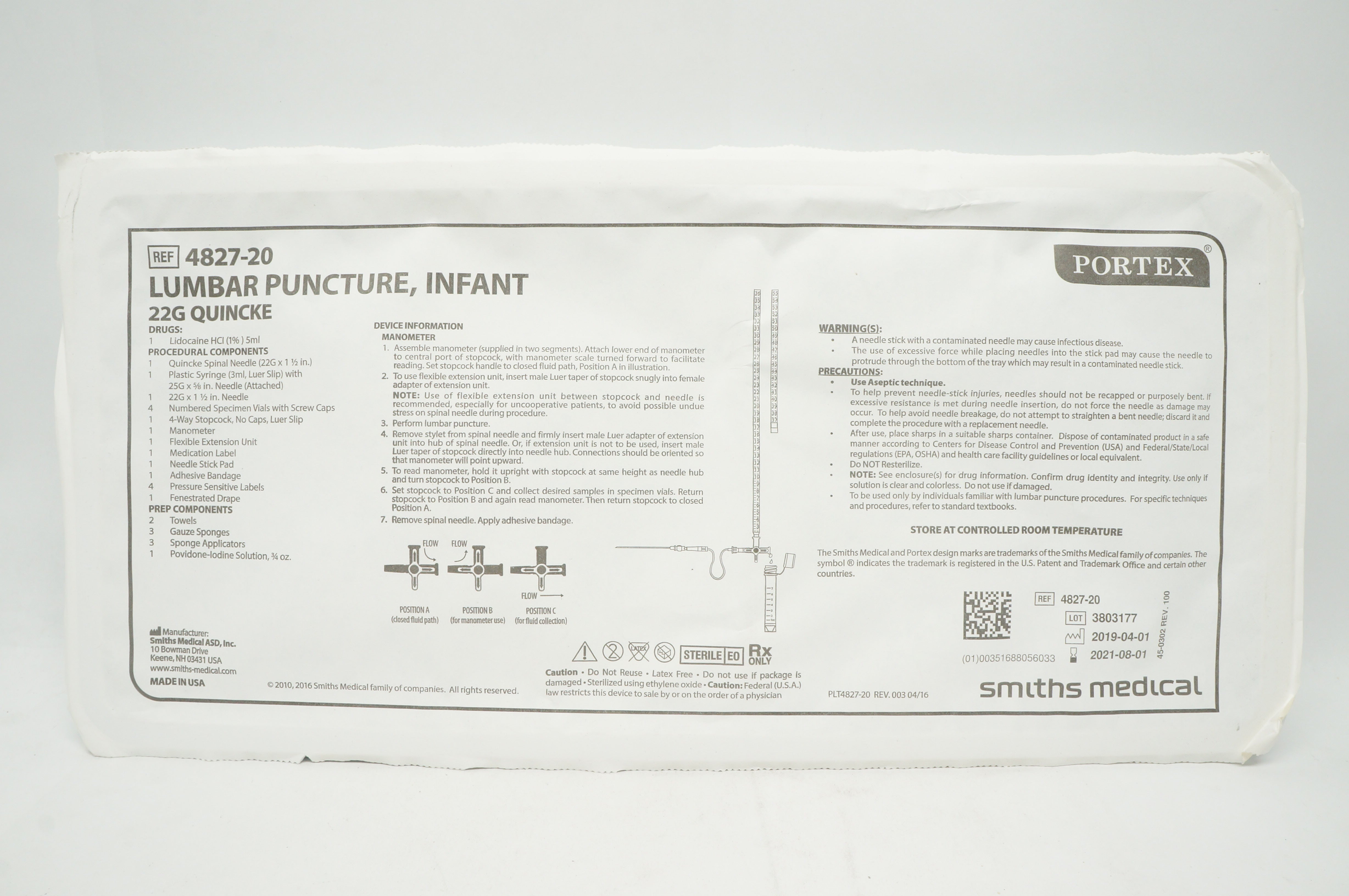 Smiths Medical 4827-20 Portex Lumbar Puncture Infant 22G Quincke (x)