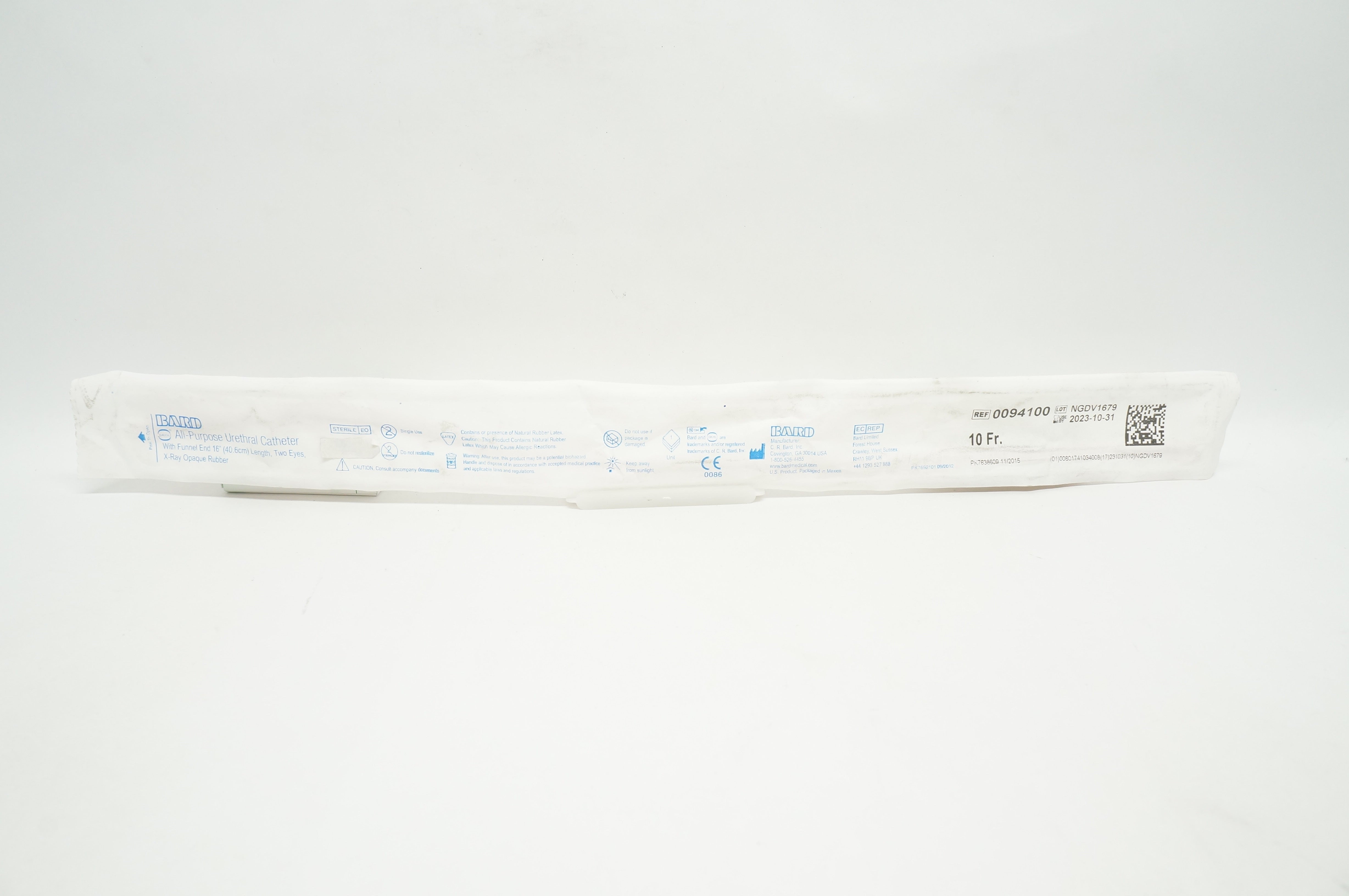 Bard 0094100 Davol All-Purpose Urethral Cath. 10 Fr. With Funnel End 16 inch