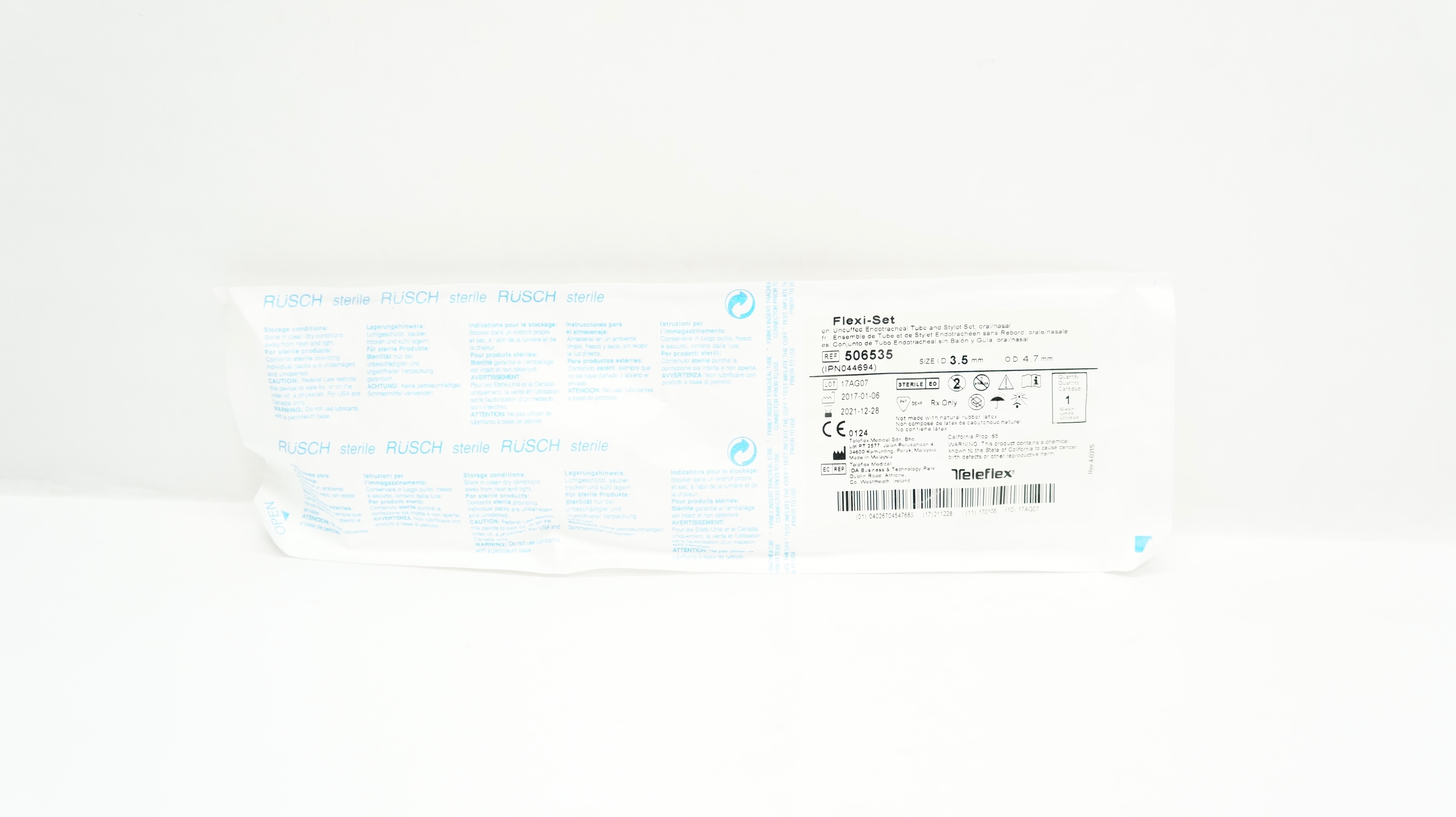 Teleflex 506535 Flexi-Set Uncuffed Endotracheal Tube & Stylet Set 3.5 x ...