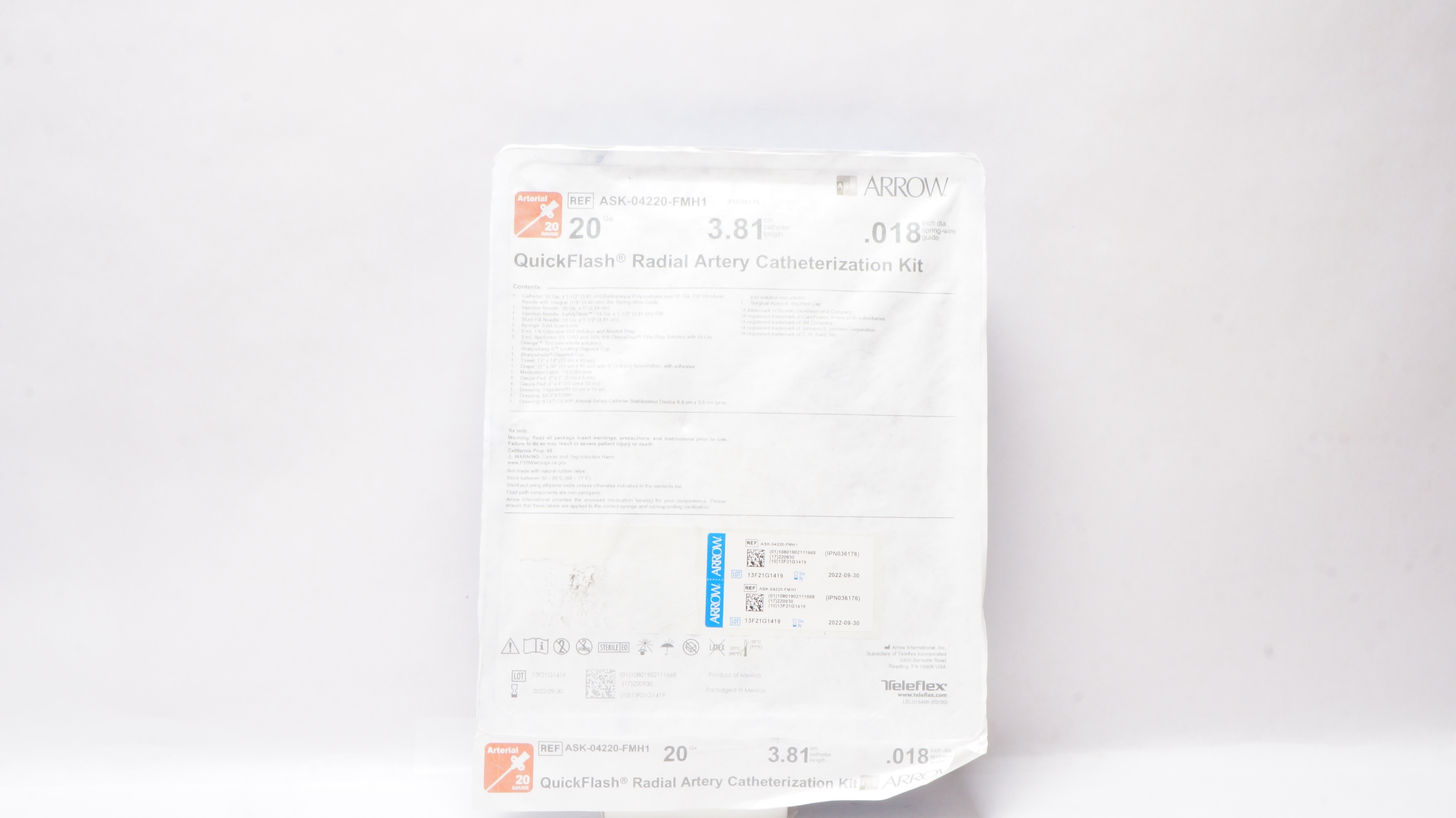 Arrow ASK-04220-FMH1 QuickFlash Radial Artery Catheterization Kit 20Gax3.81cm(x)