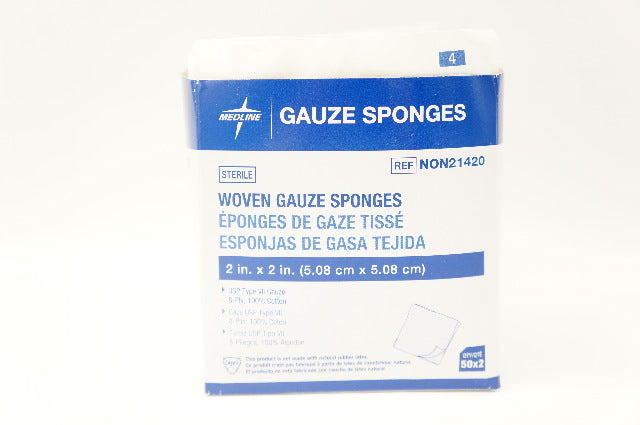 Medline NON21420 Sterile Gauze Sponges 8-Ply USP Type VII 2 x 2 in- Box of 50x2