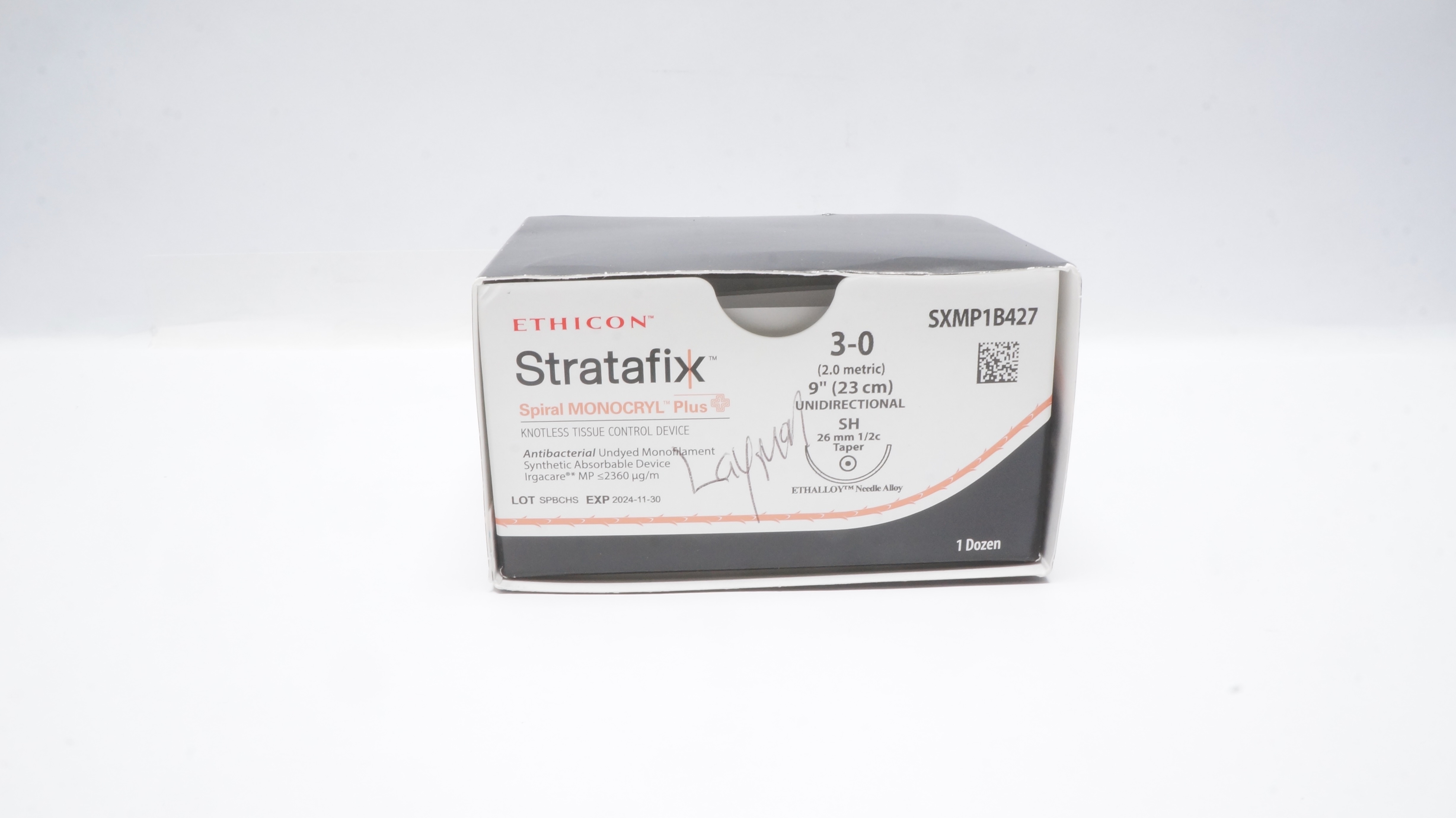 Ethicon SXMP1B427 3-0 STRATAFIX Monocryl Stre SH 26mm 1/2c Taper 9inch-Box of 12