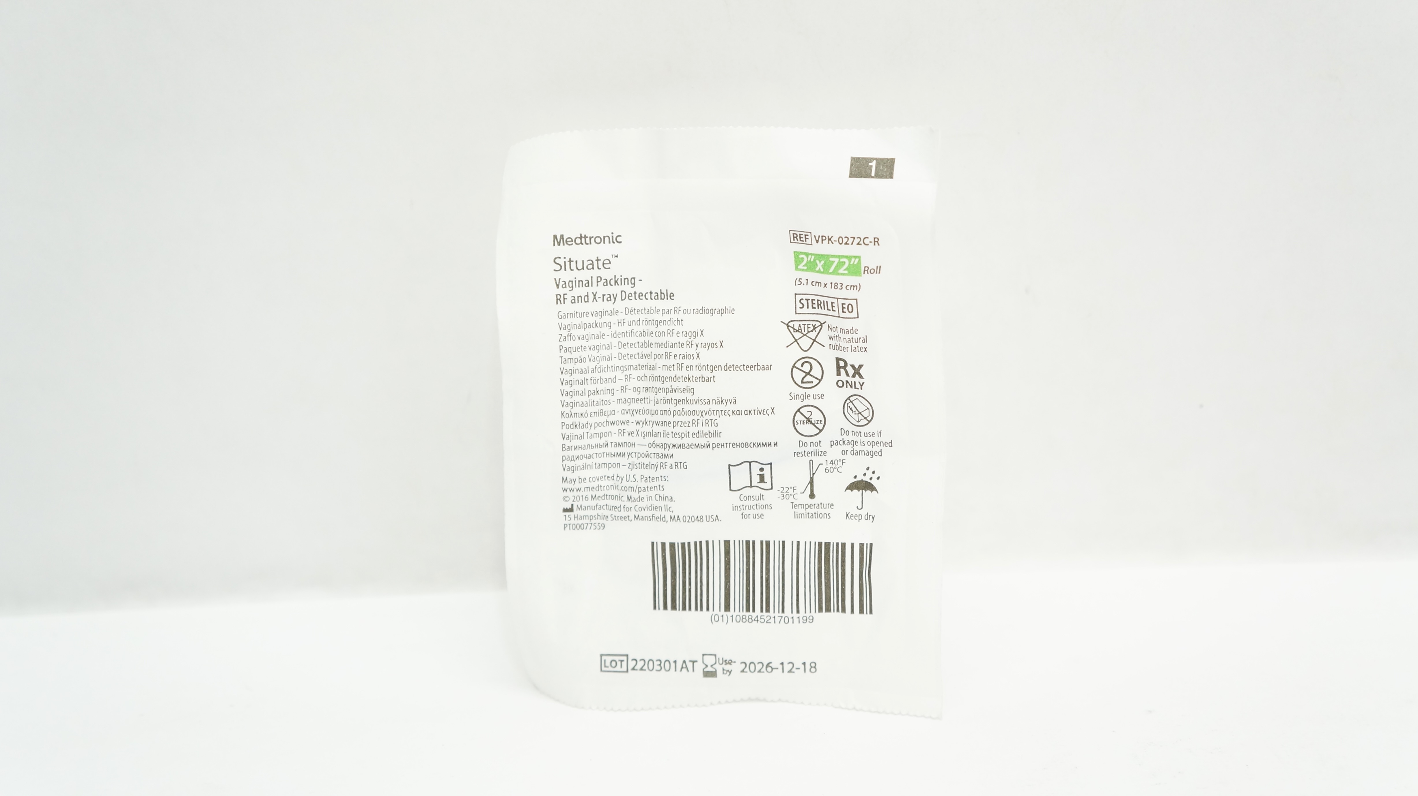 Medtronic VPK-0272C-R Situate Vaginal Packing RF&X-Ray Detectable 2x72inch Roll