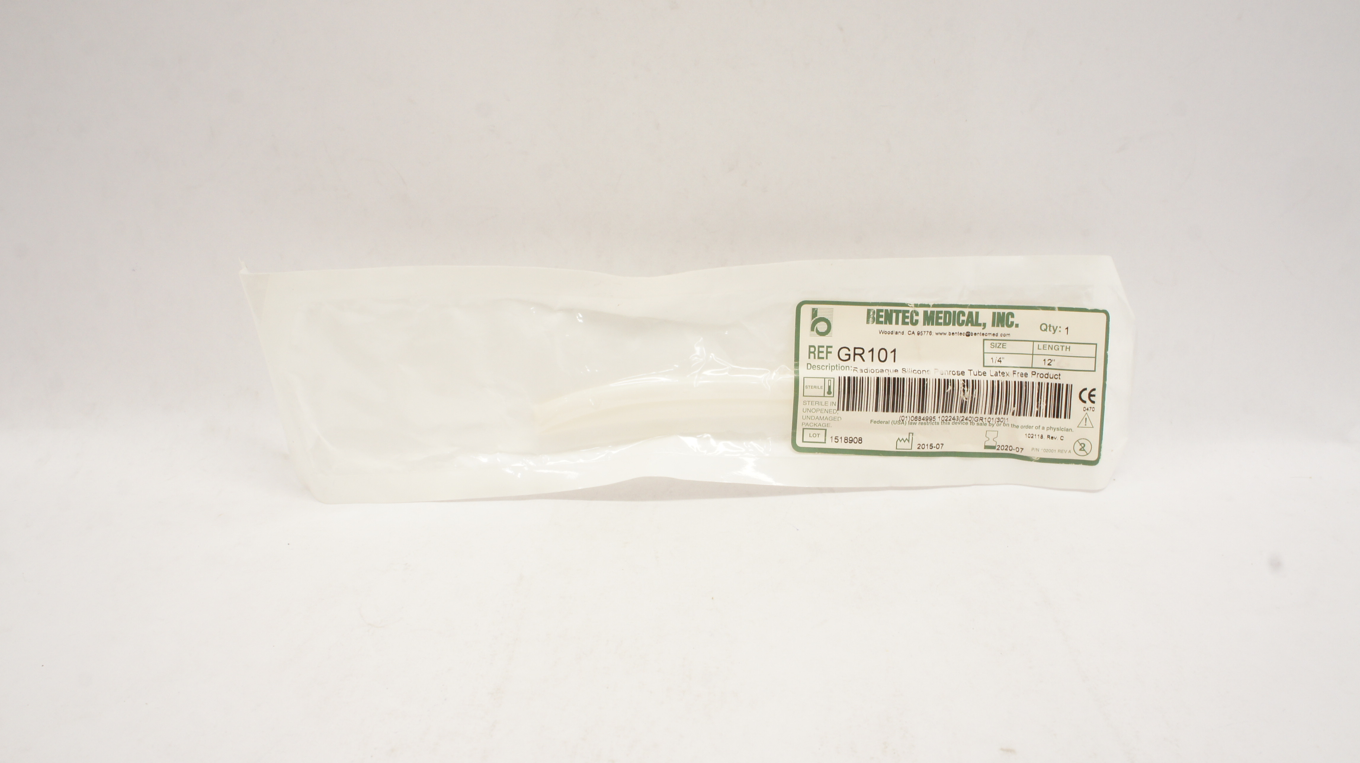 Bentec Medical GR101 Radiopaque Silicone Penrose Tube Latex Free 1/4 x 12in. (x)