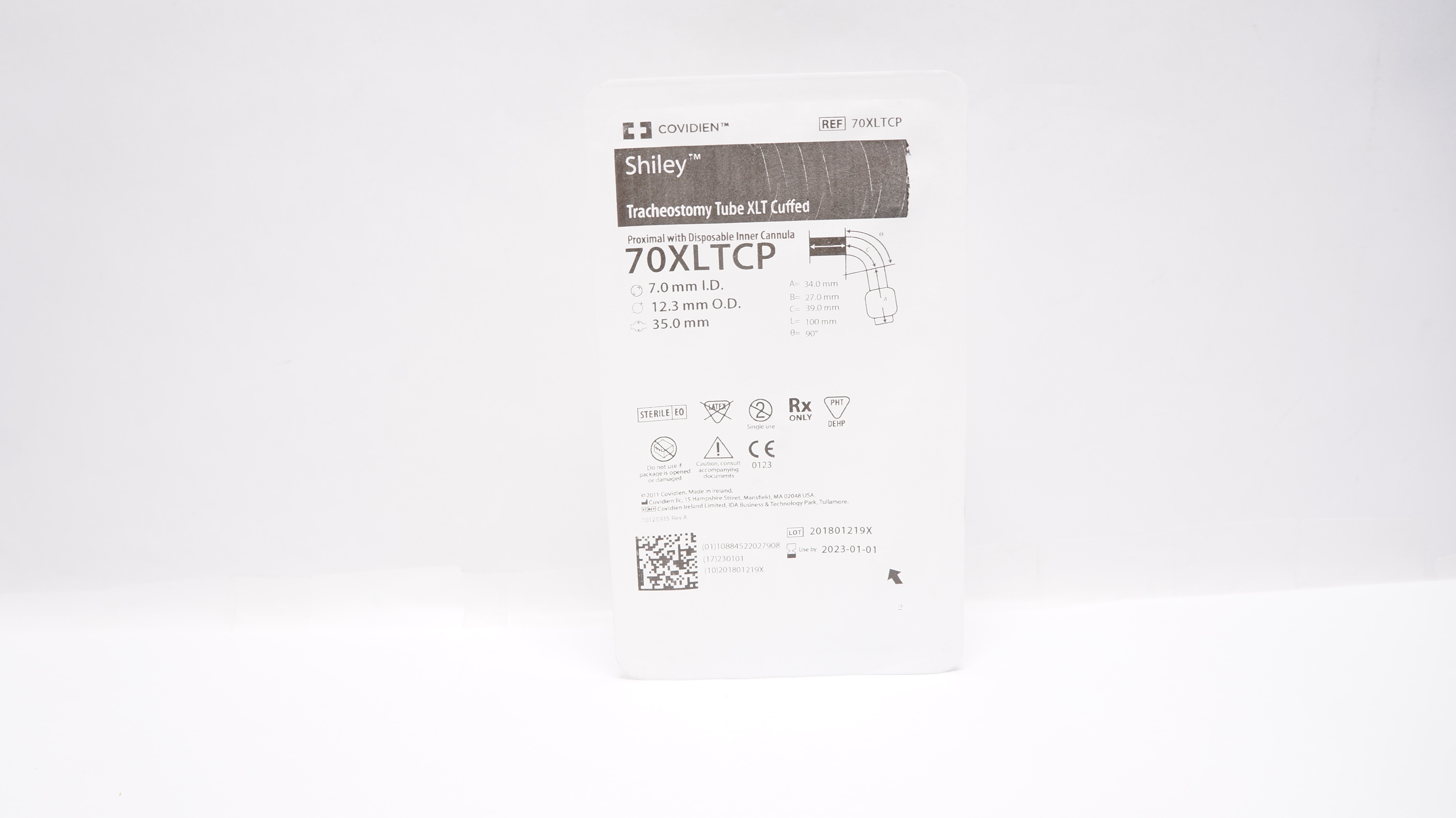 Covidien 70XLTCP Shiley Tracheostomy Tube XLT Cuffed 7.0mm x 12.3mm x 35.0mm (x)