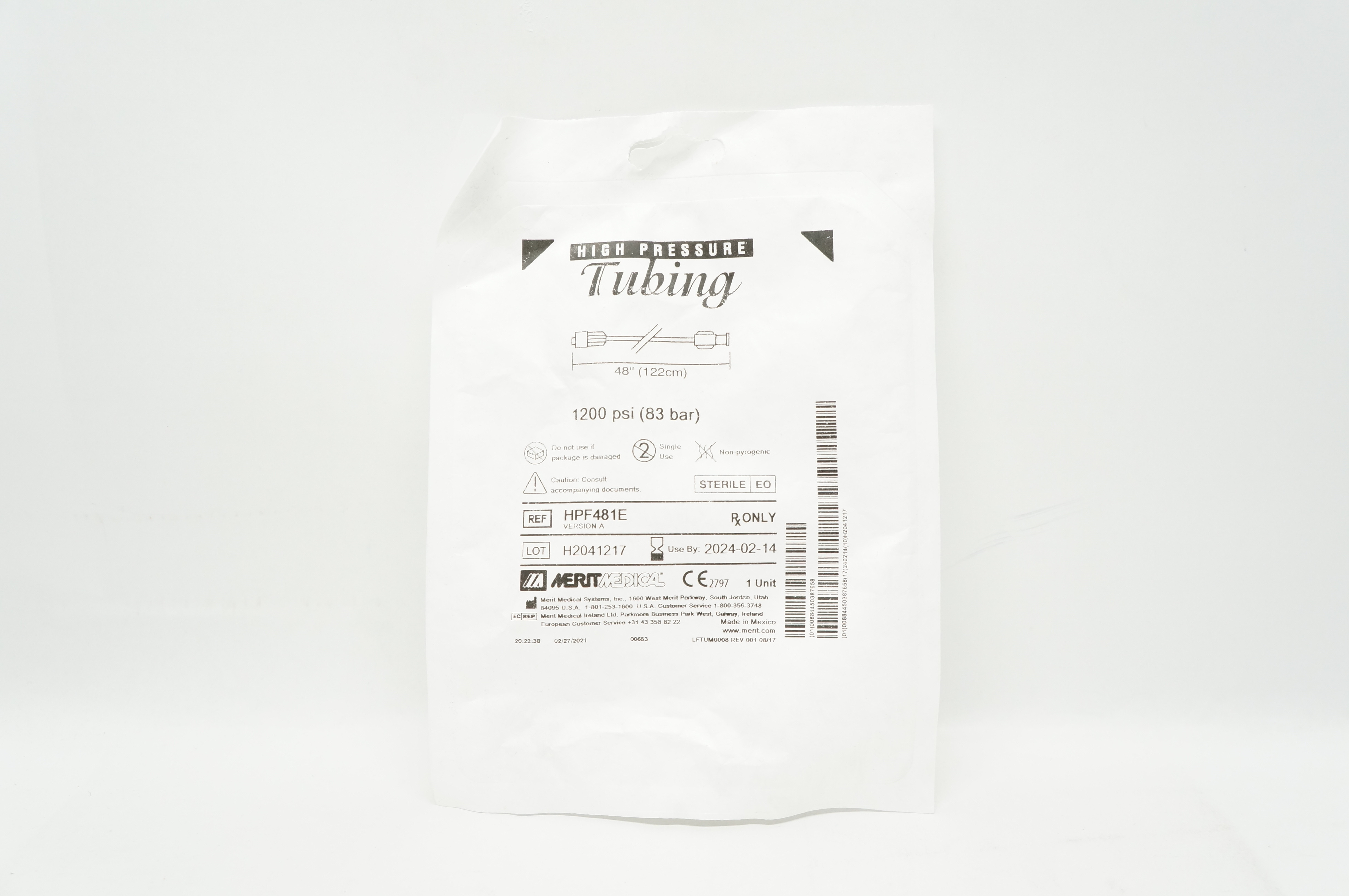 Merit Medical HPF481E High Pressure Tubing 48 inch 1200psi
