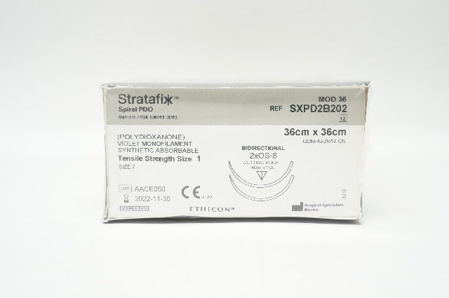 Ethicon SXPD2B202 2 Spiral PDO 2xOS-8 Cutting Edge 40mm 1/2c 36cmx36cm-Box of 12