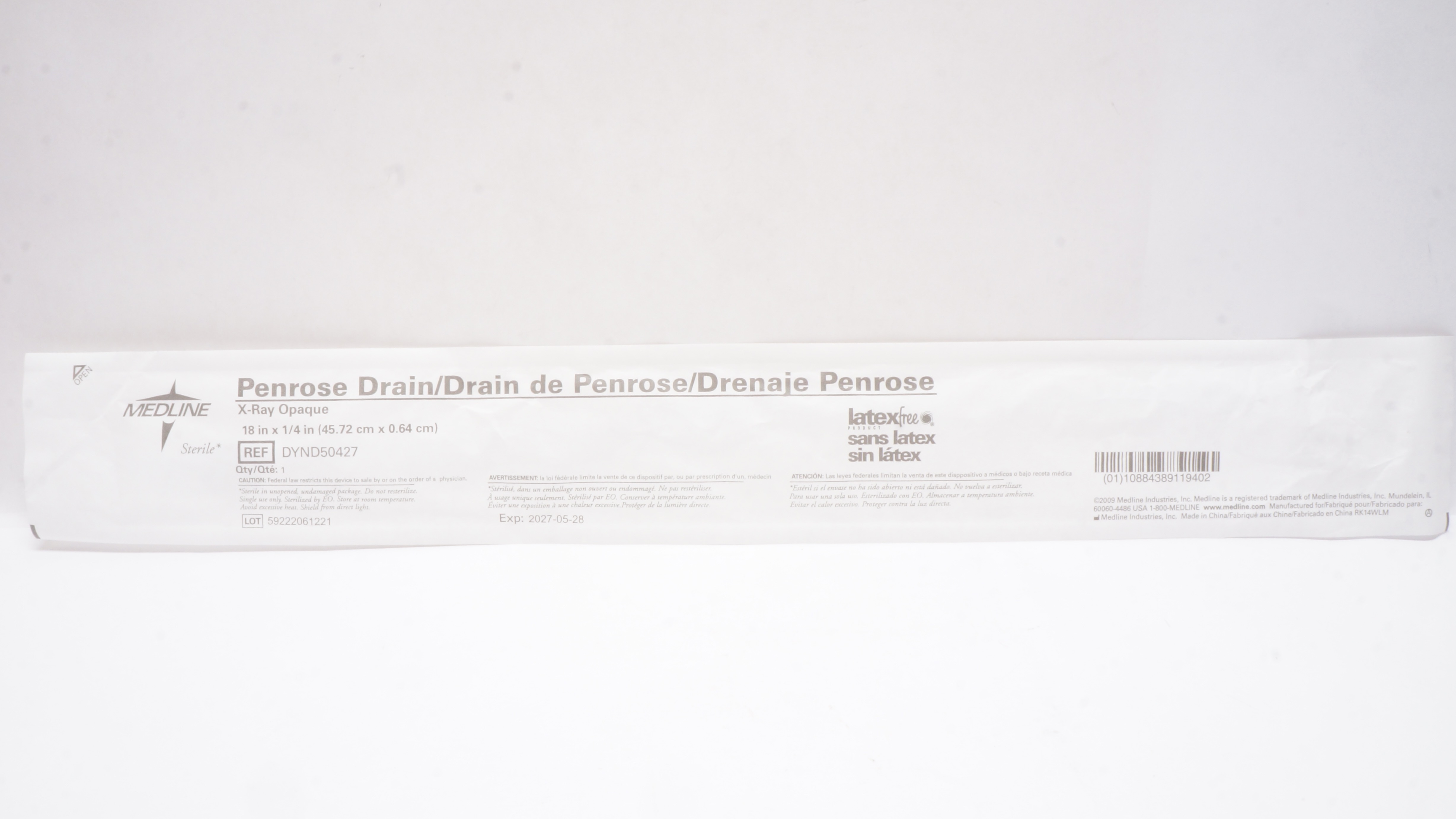 Medline DYND50427 Penrose Drain X-Ray Opaque 18inch x 1/4inch