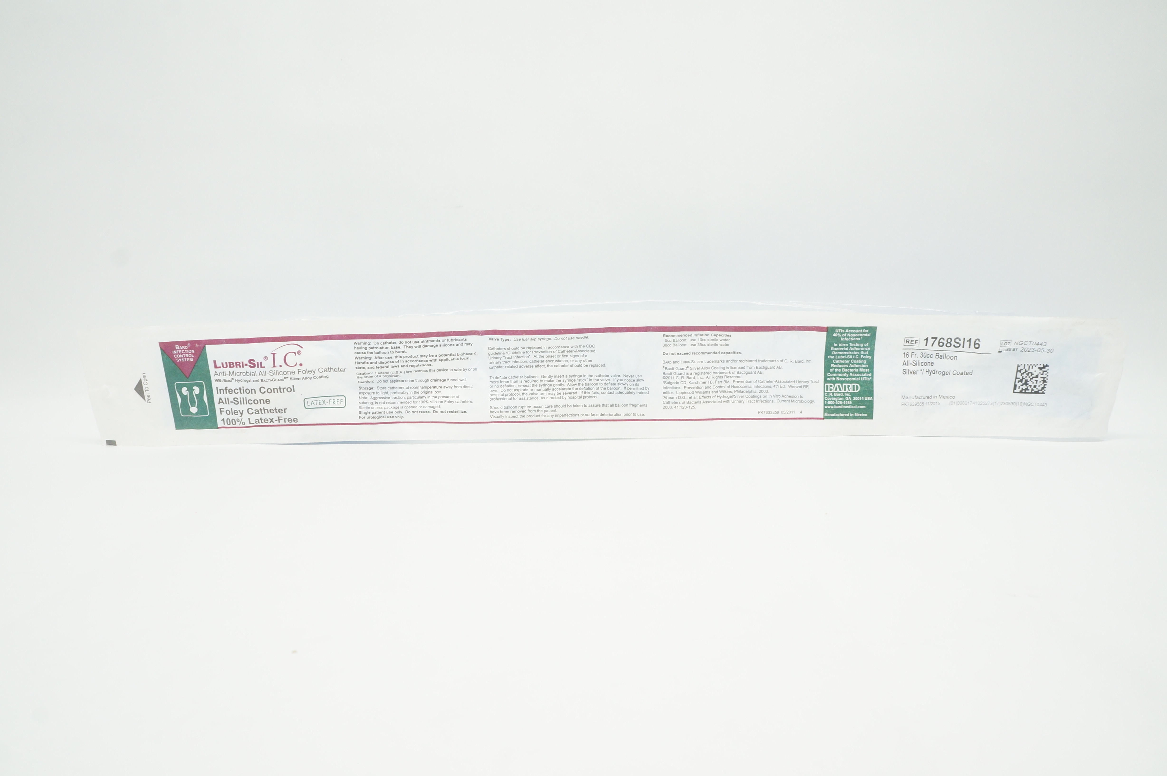 Bard 1768SI16 Bardex Lubri-Sil All-Silicone F Cath. 16Fr. x 30cc