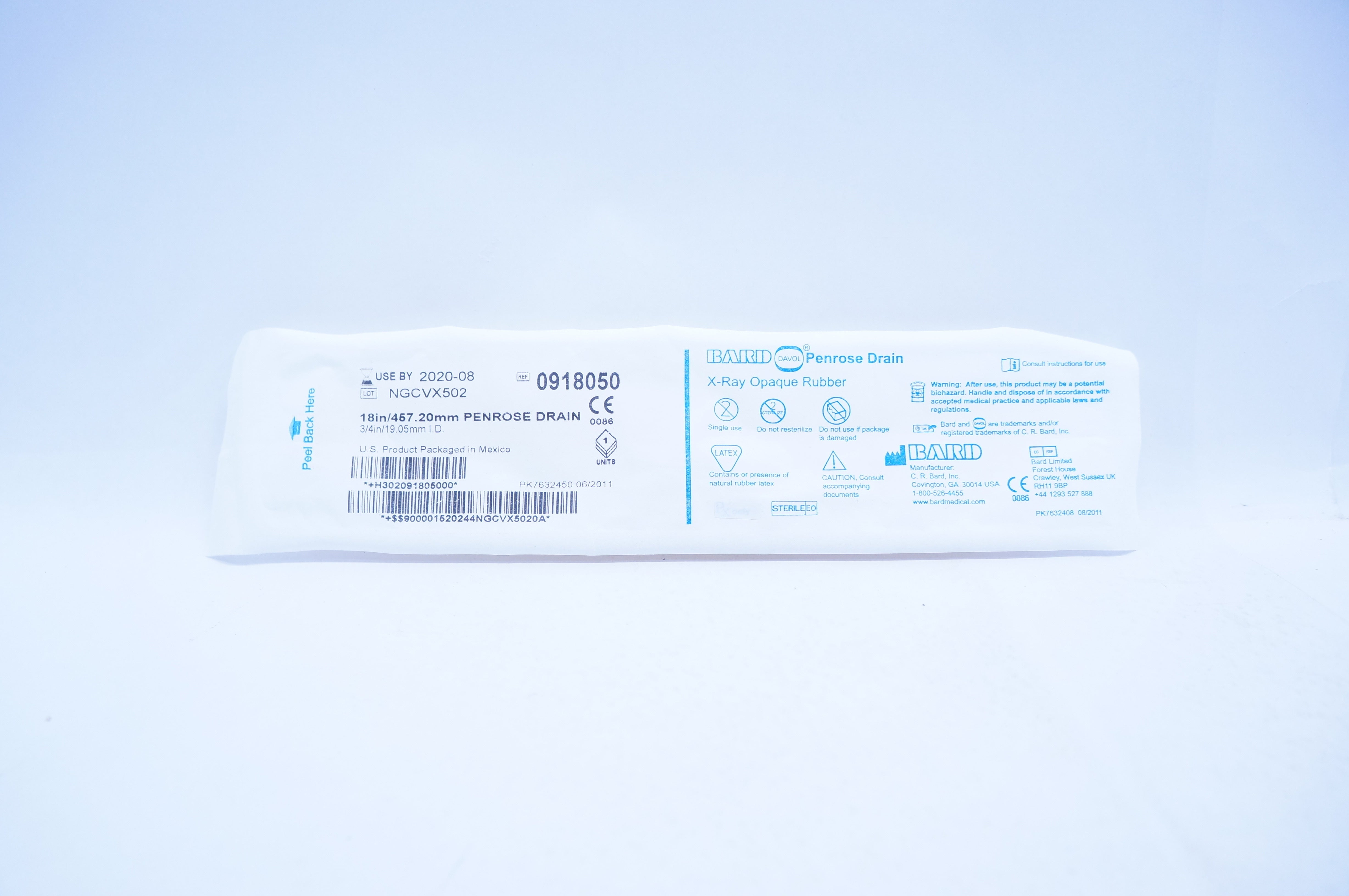 Bard 0918050 Davol Penrose Drain X-Ray Opaque Rubber 18inch x 3/4inch (x)