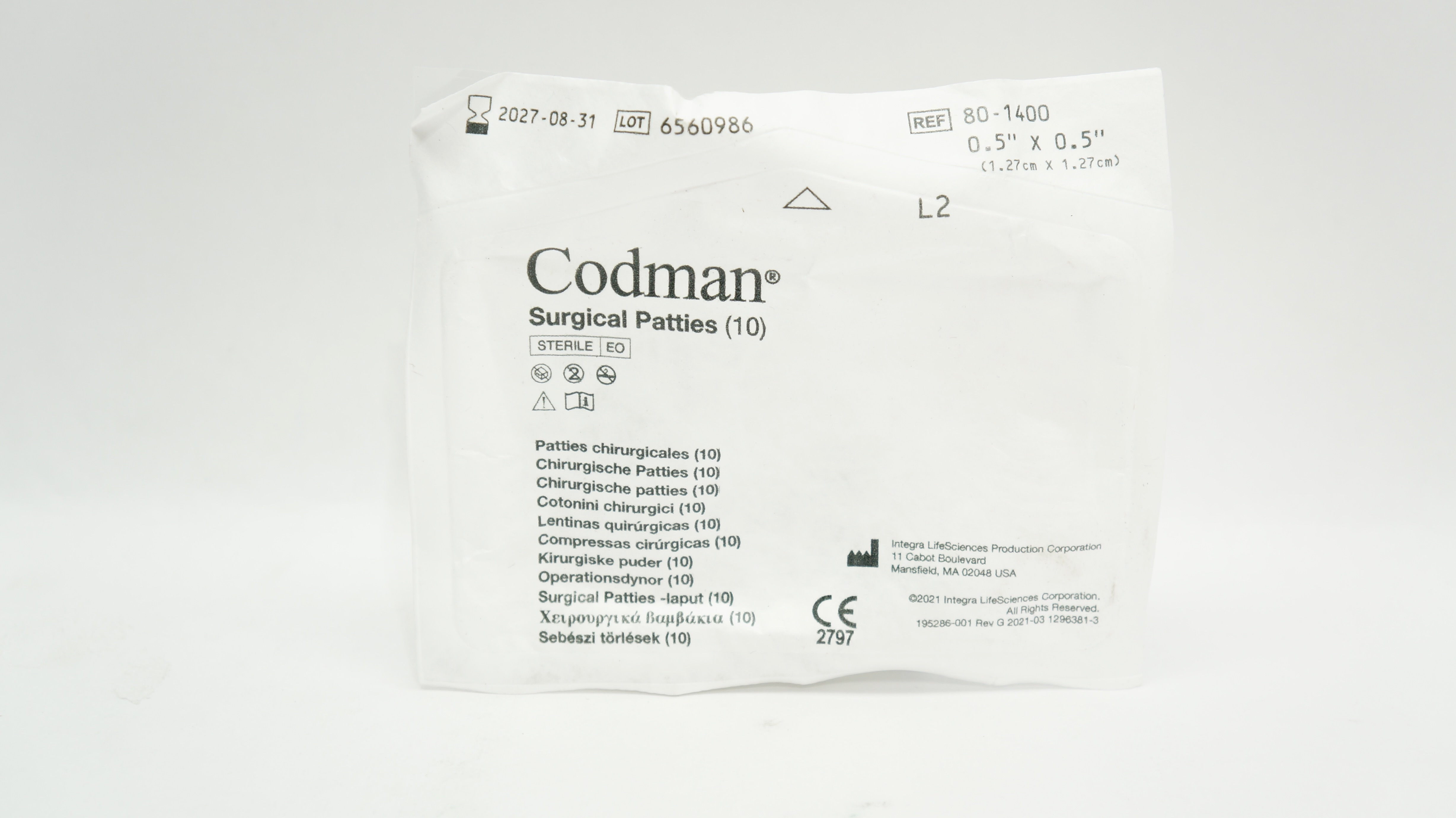 Codman 80-1400 Surgical Patties, 0.5inch x 0.5inch - Pack of 10