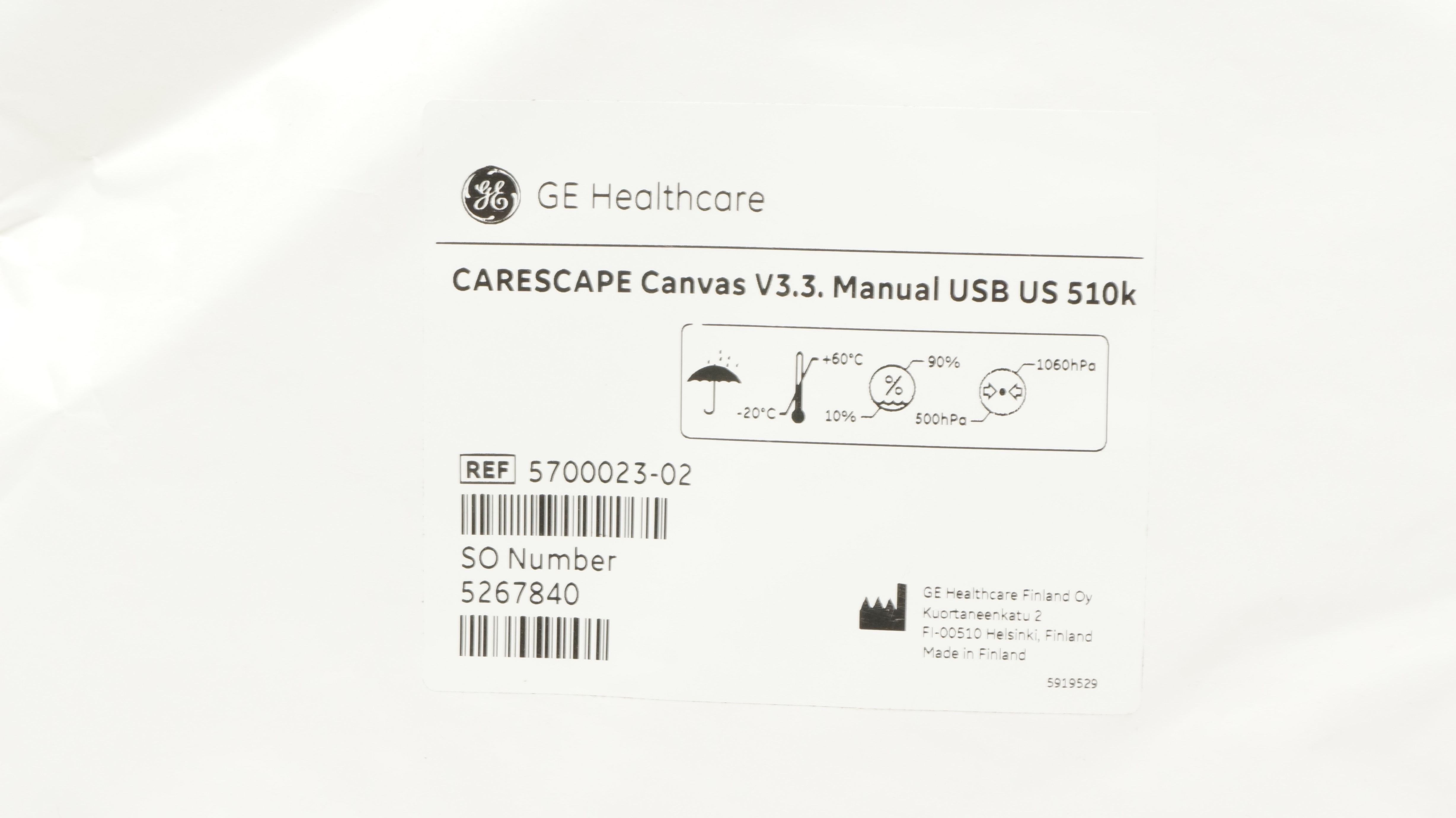 GE Healthcare 5700023-02 Carescape Canvas V3.3. Manual USB US 510k