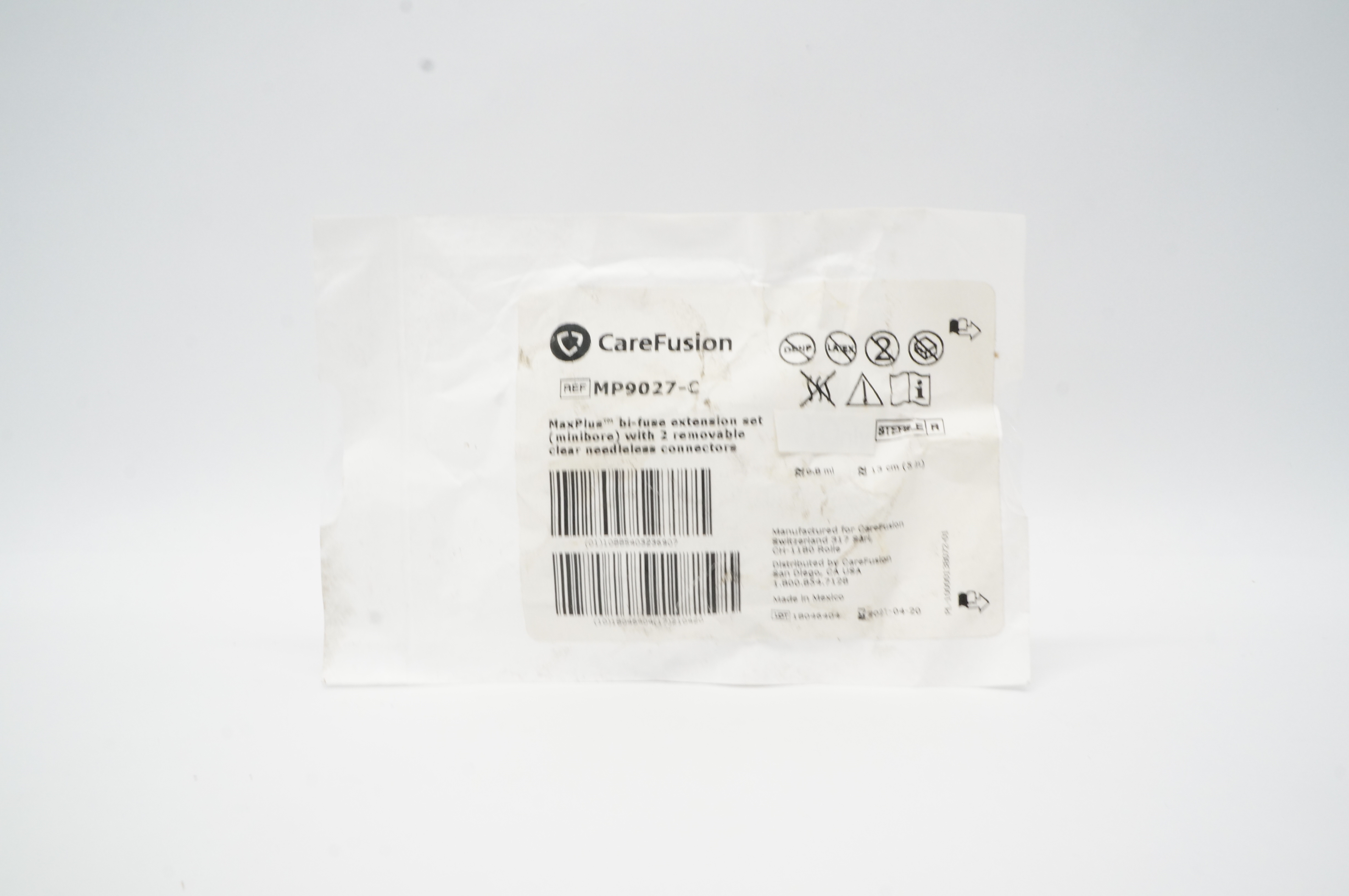BD MP9027-C MaxPlus Bi-Fuse Extension Set W/2 Removable Connectors 0.8ml x 5inch