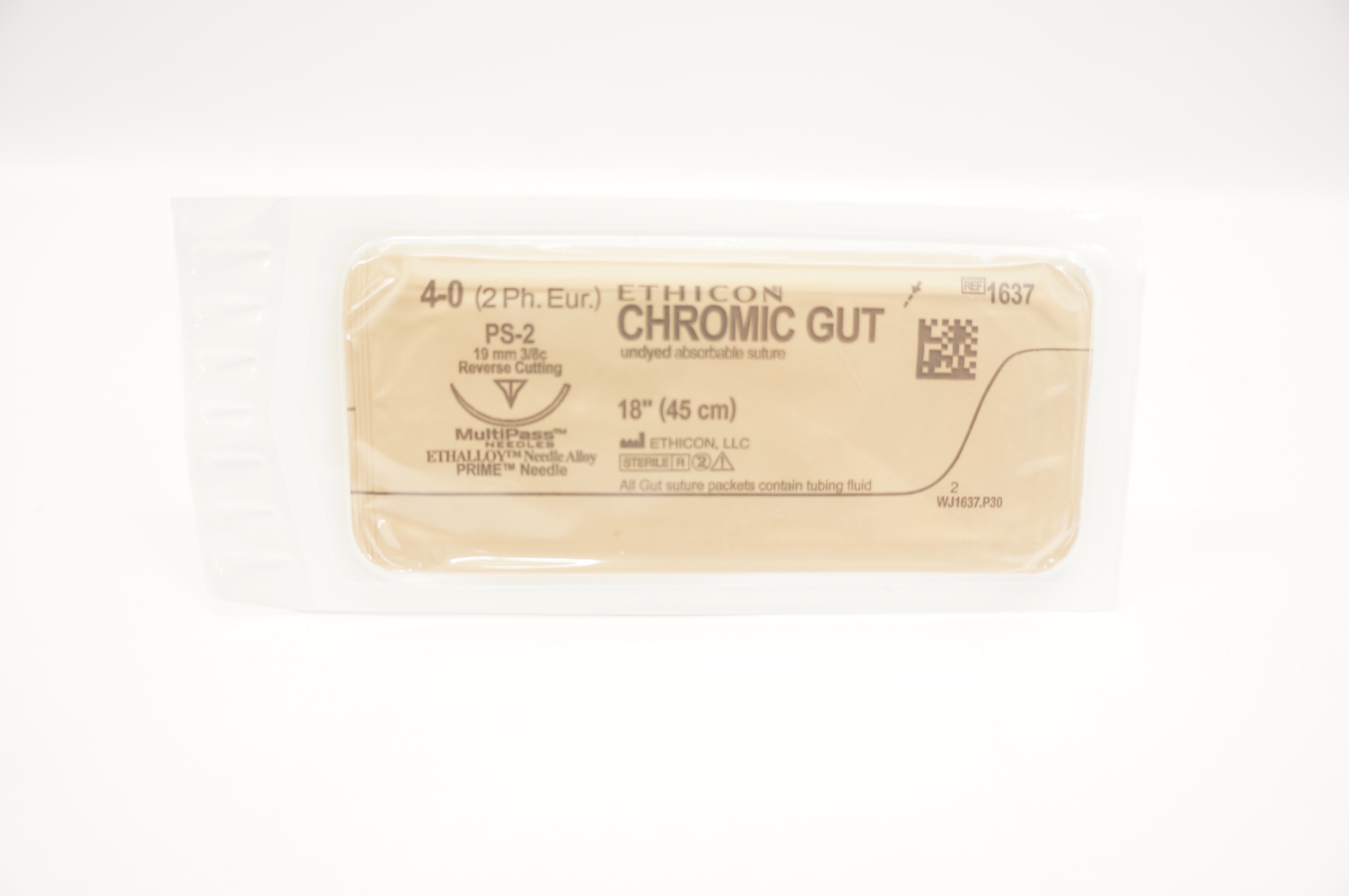 Ethicon 1637 4-0 CHROMIC GUT, PS-2, 19mm 3/8c Reverse Cutting, 18inch