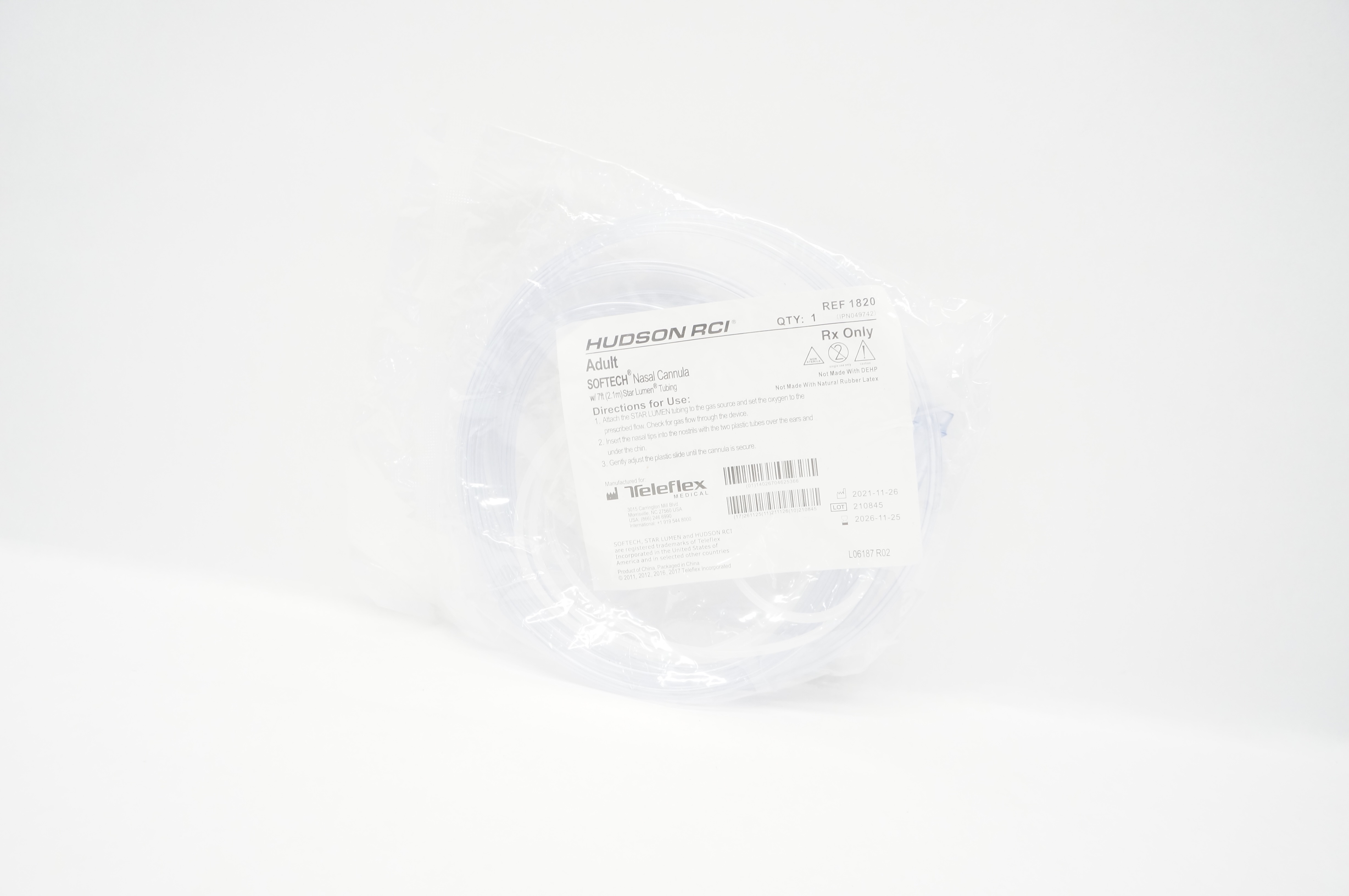 Teleflex 1820 Hudson RCI Softech Adult Nasal Cannula w/7ft Star Lumen Tubing