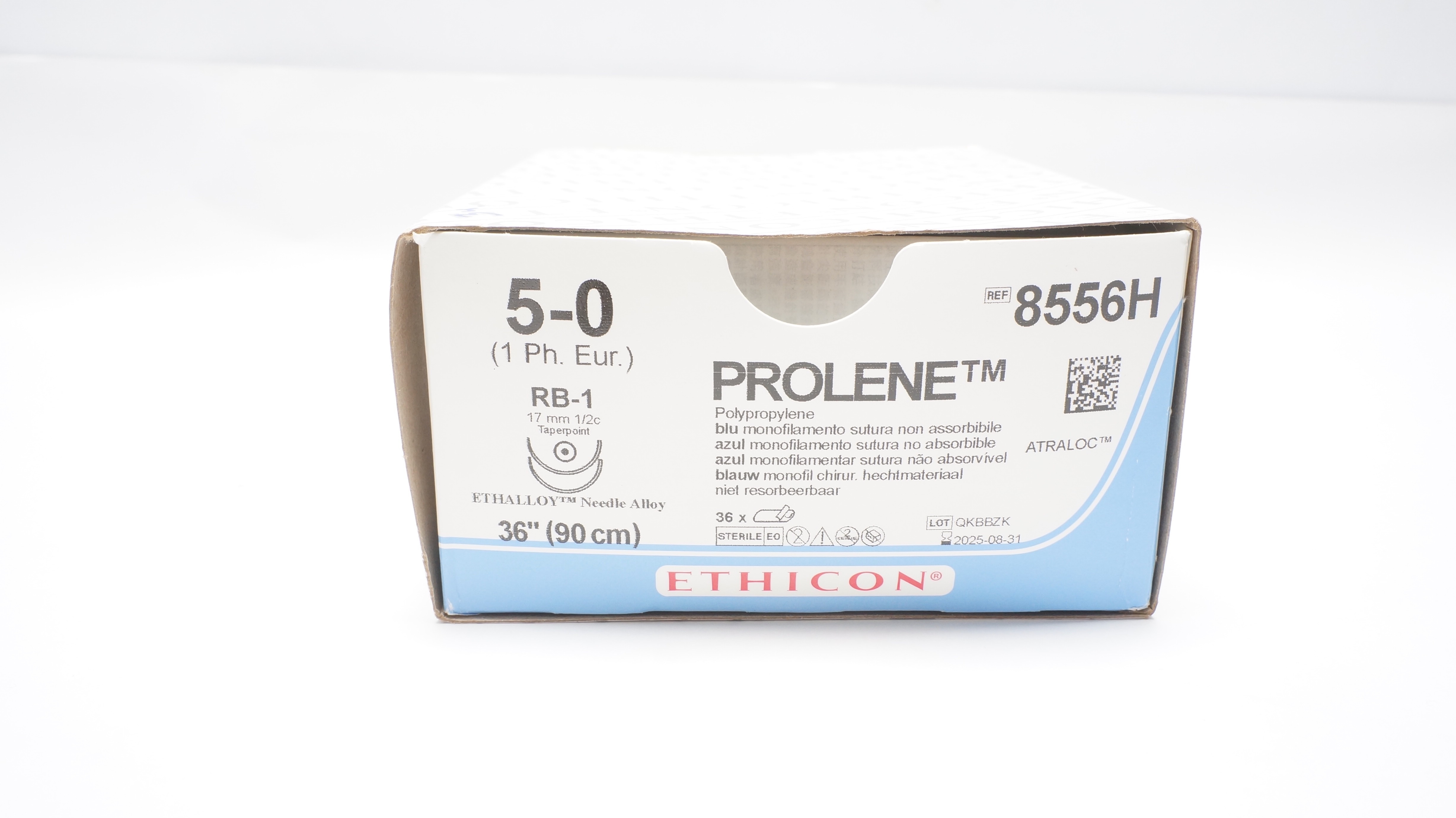 Ethicon 8556H 5-0 Prolene RB-1 17mm 1/2c Taper 36inch - Box of 34