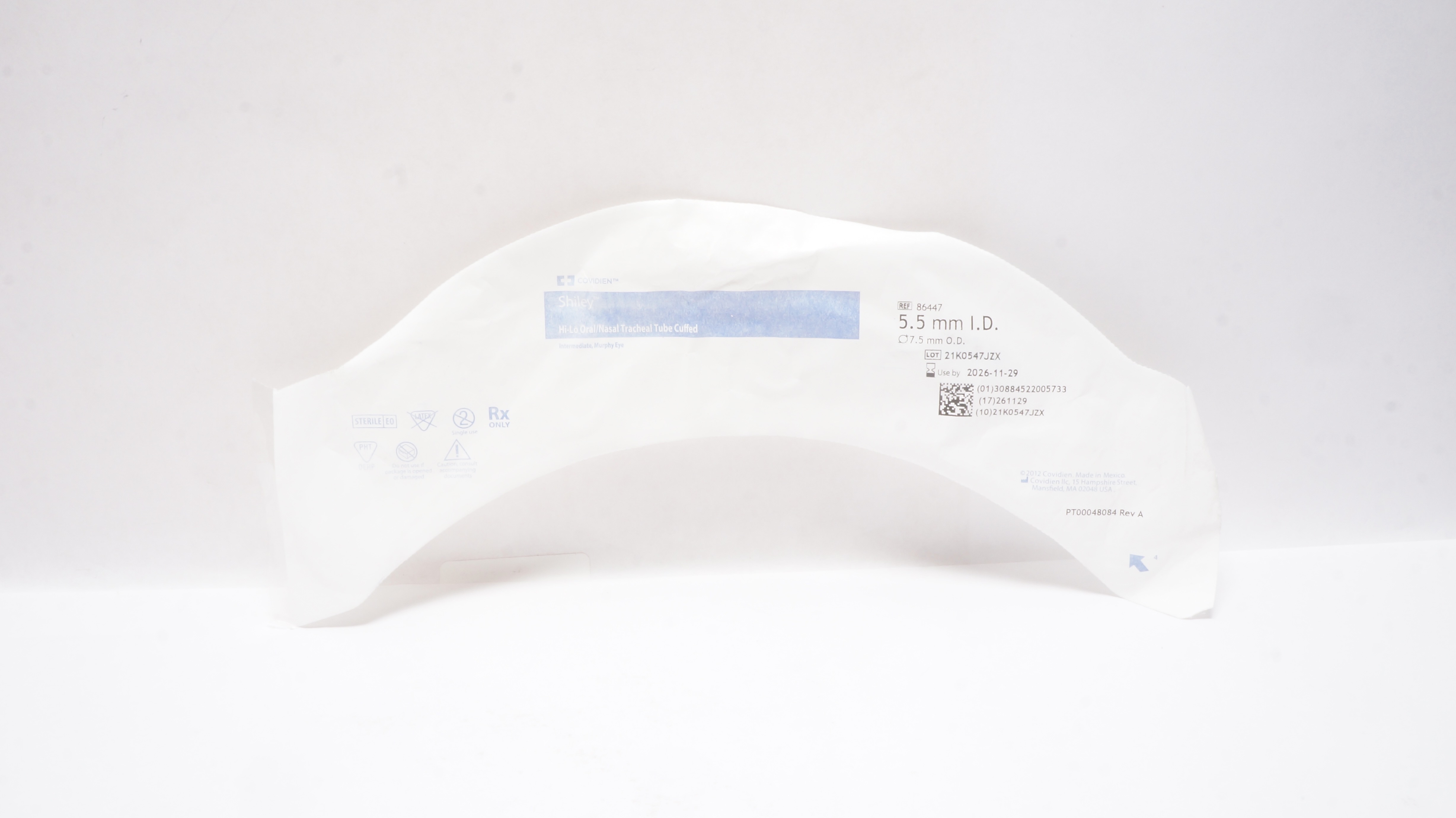 Covidien 86447 Shiley Hi-Lo Oral/Nasal Tracheal Tube Cuffed 7.5mm ID x 5.5mm OD