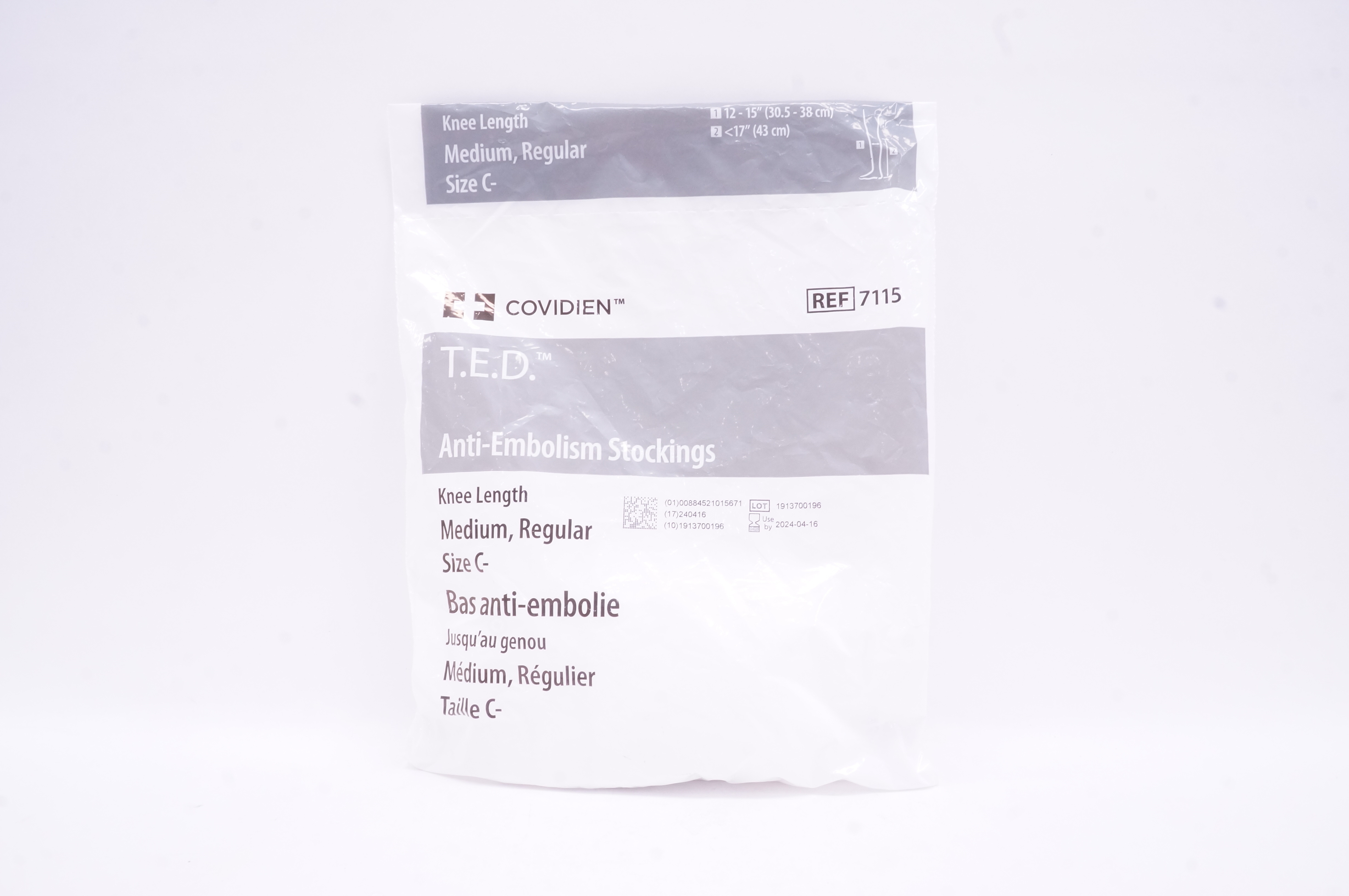 Covidien 7115 T.E.D. Anti-Embolism Stockings Medium,Regular 12-15in., <17in.