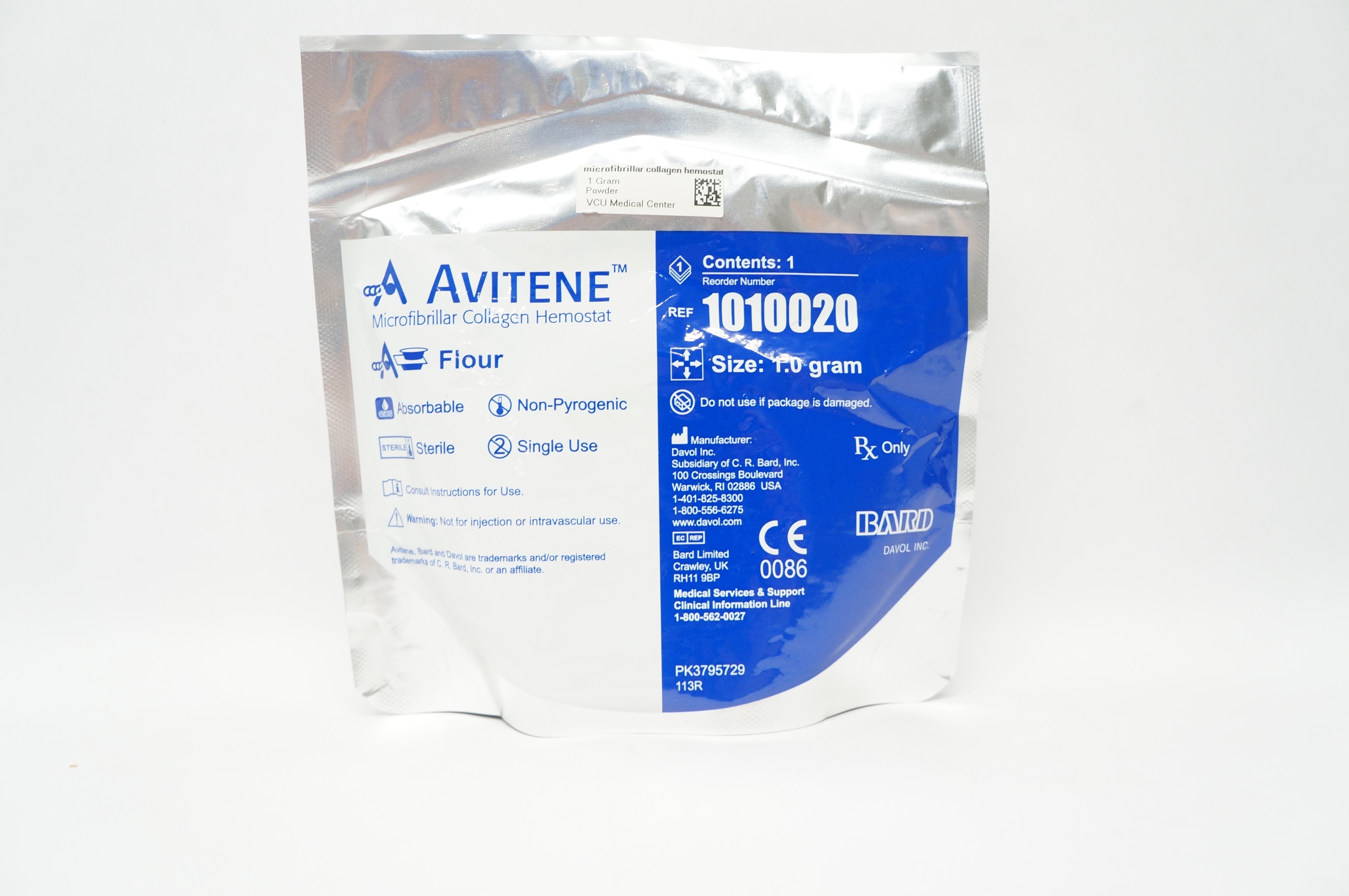 Bard 1010020 Avitene Microfibrillar Collagen Hemostat Flour Size 1.0 gram