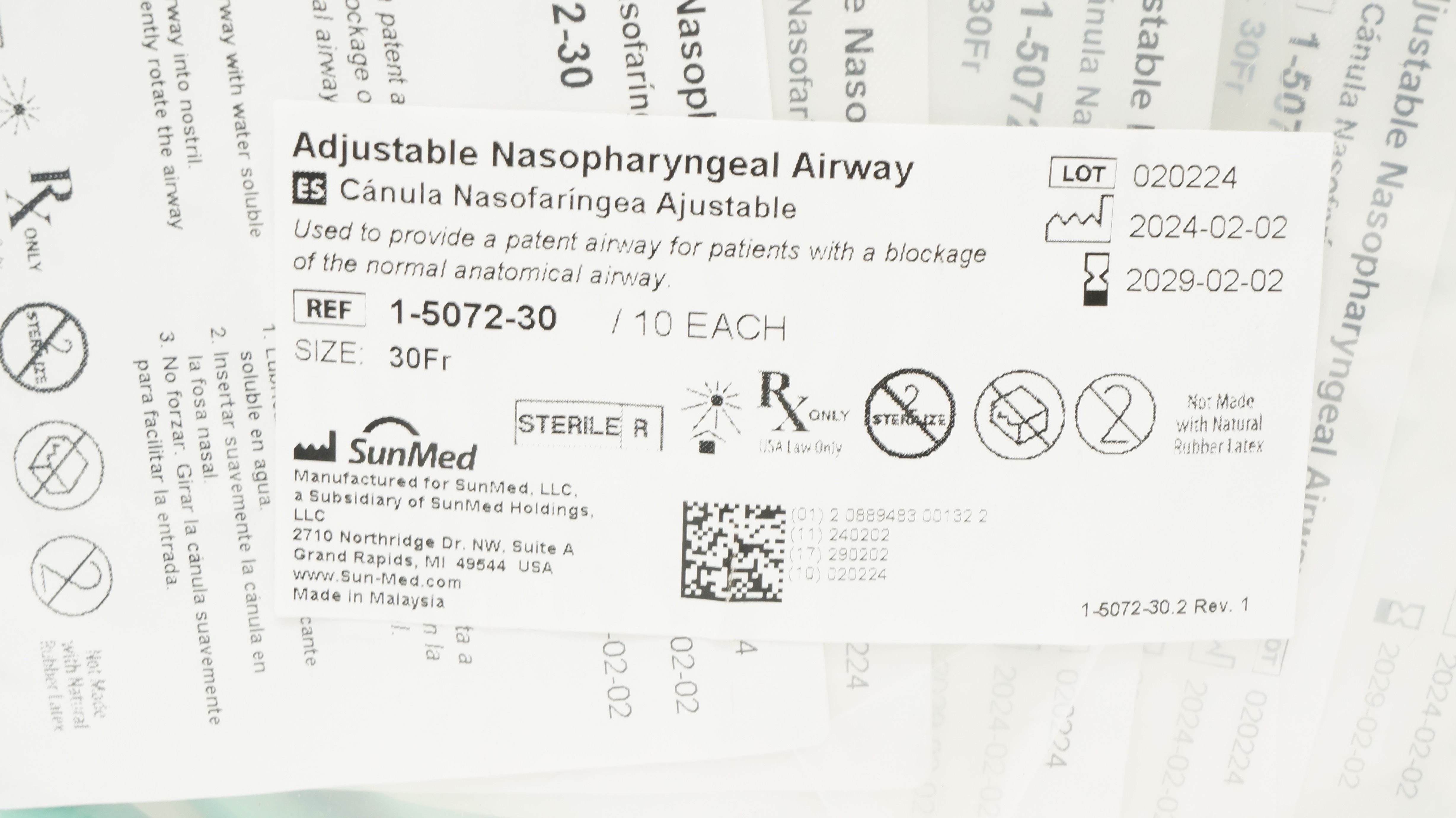 SunMed 1-5072-30 Adjustable Nasopharyngeal Airway 30Fr