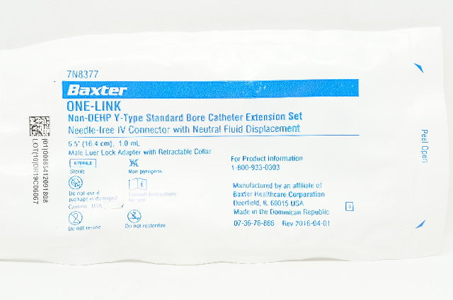 Baxter 7N8377 One-Link Non-DEHP Y-Type Bore Cath. Extension Set 6.5inch x 1.0mL