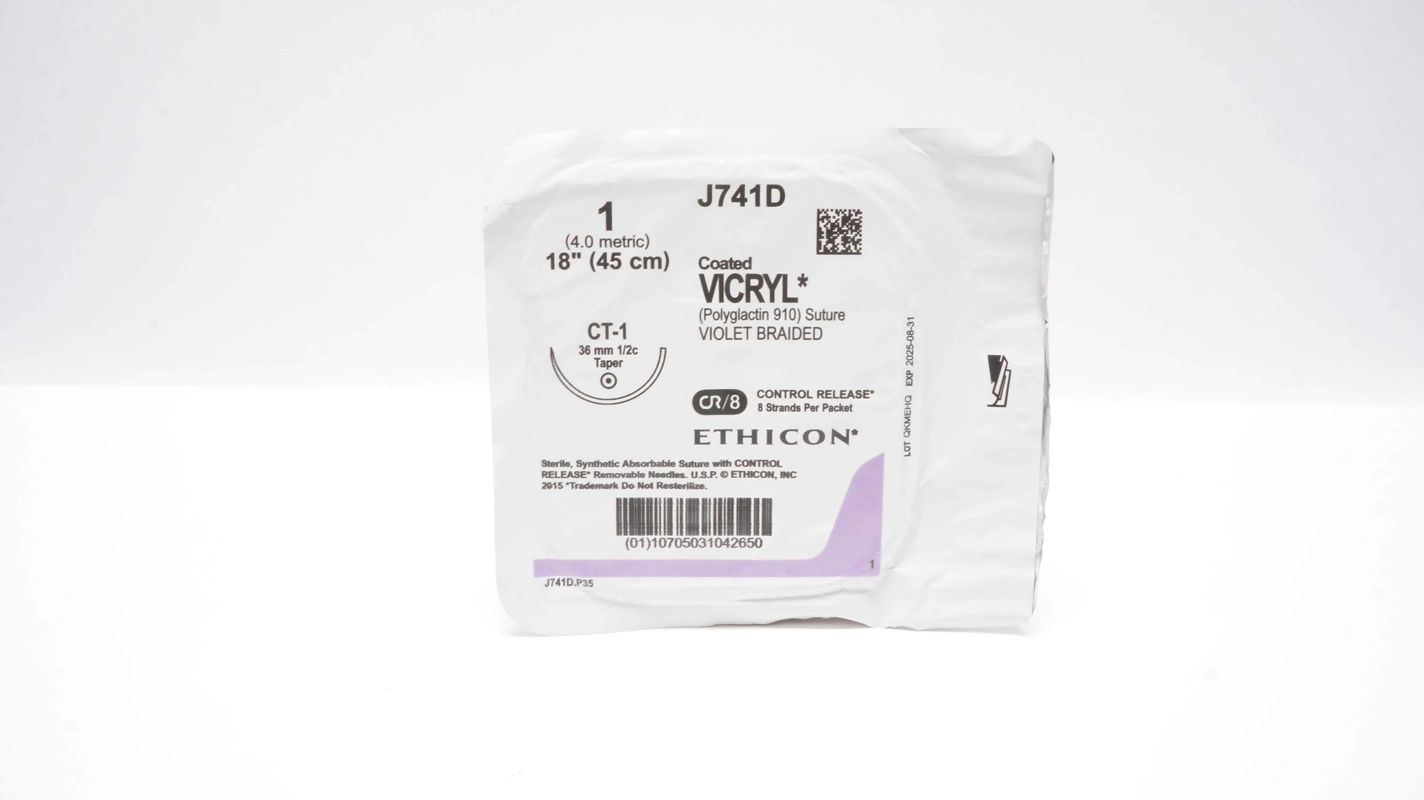 Ethicon J741D 1 Coated VICRYL Polyglactin Stre CT-1 36mm 1/2c Taper, 18inch